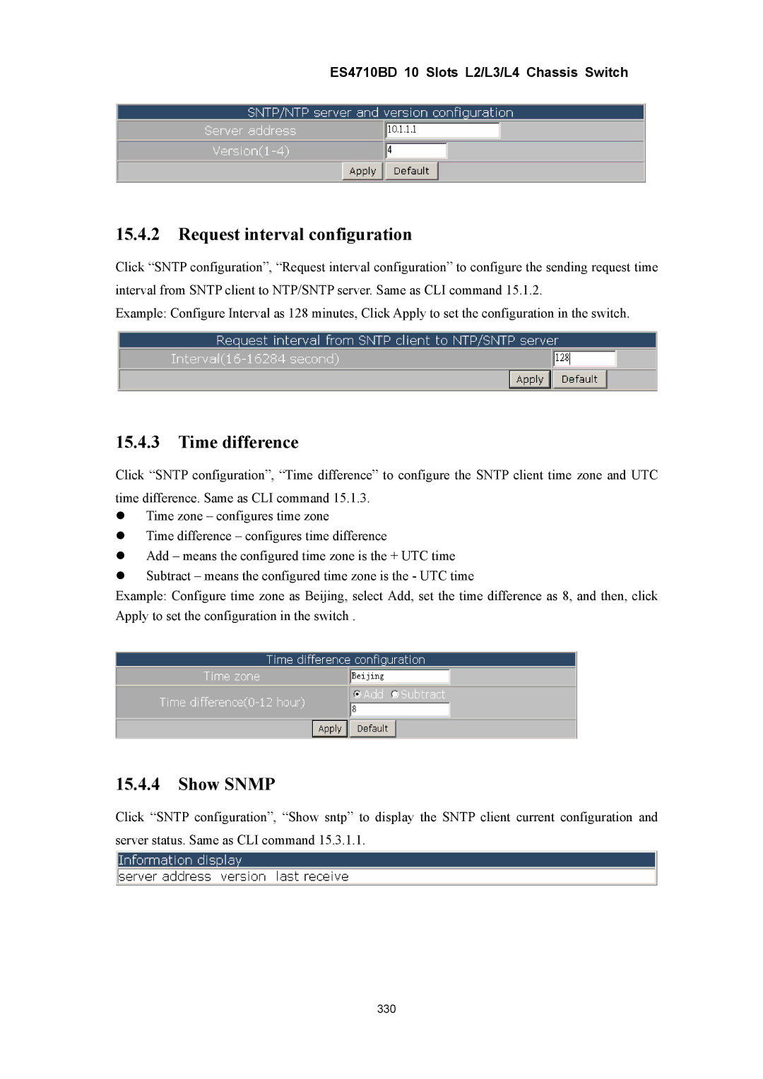 Accton Technology ES4710BD manual Request interval configuration, Time difference, Show Snmp 