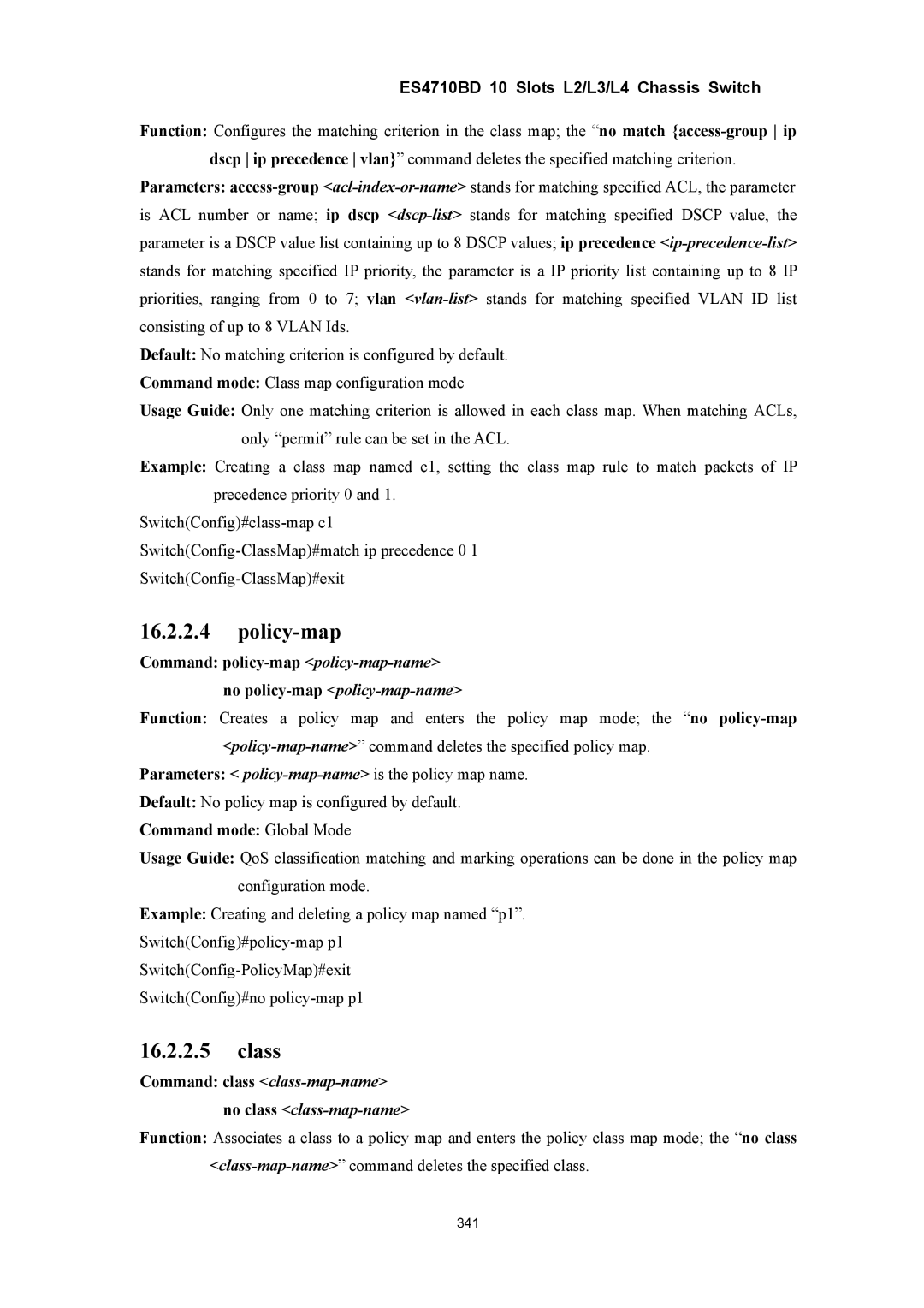 Accton Technology ES4710BD manual Policy-map, Class, Command policy-map policy-map-name 