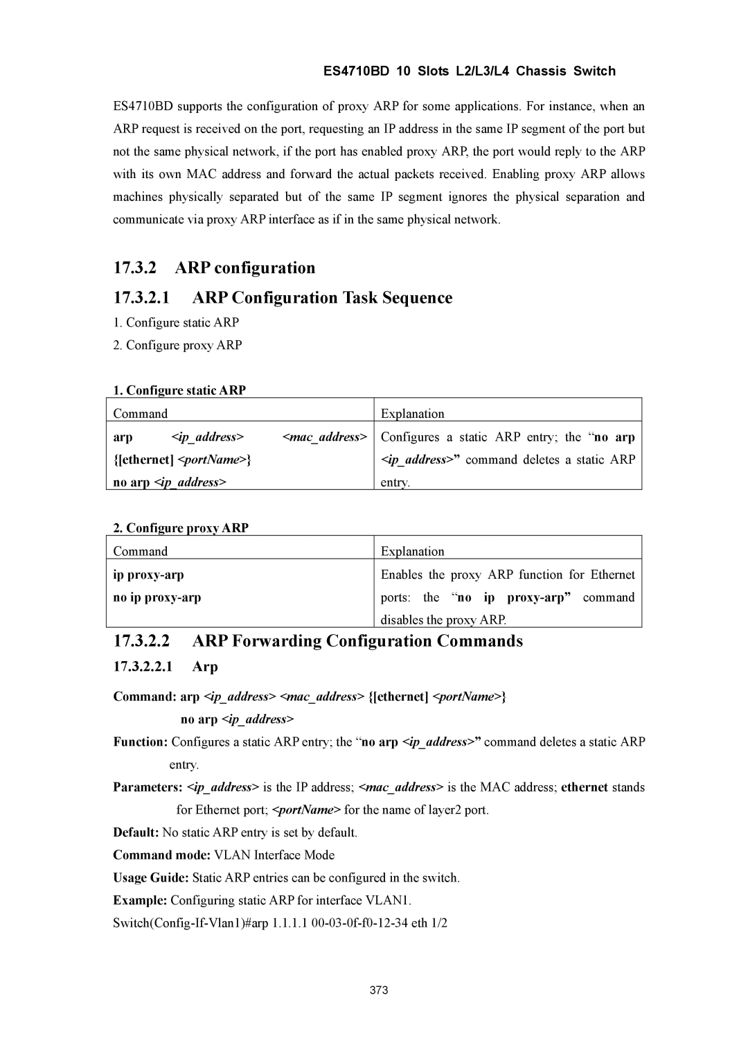 Accton Technology ES4710BD manual ARP configuration ARP Configuration Task Sequence, ARP Forwarding Configuration Commands 