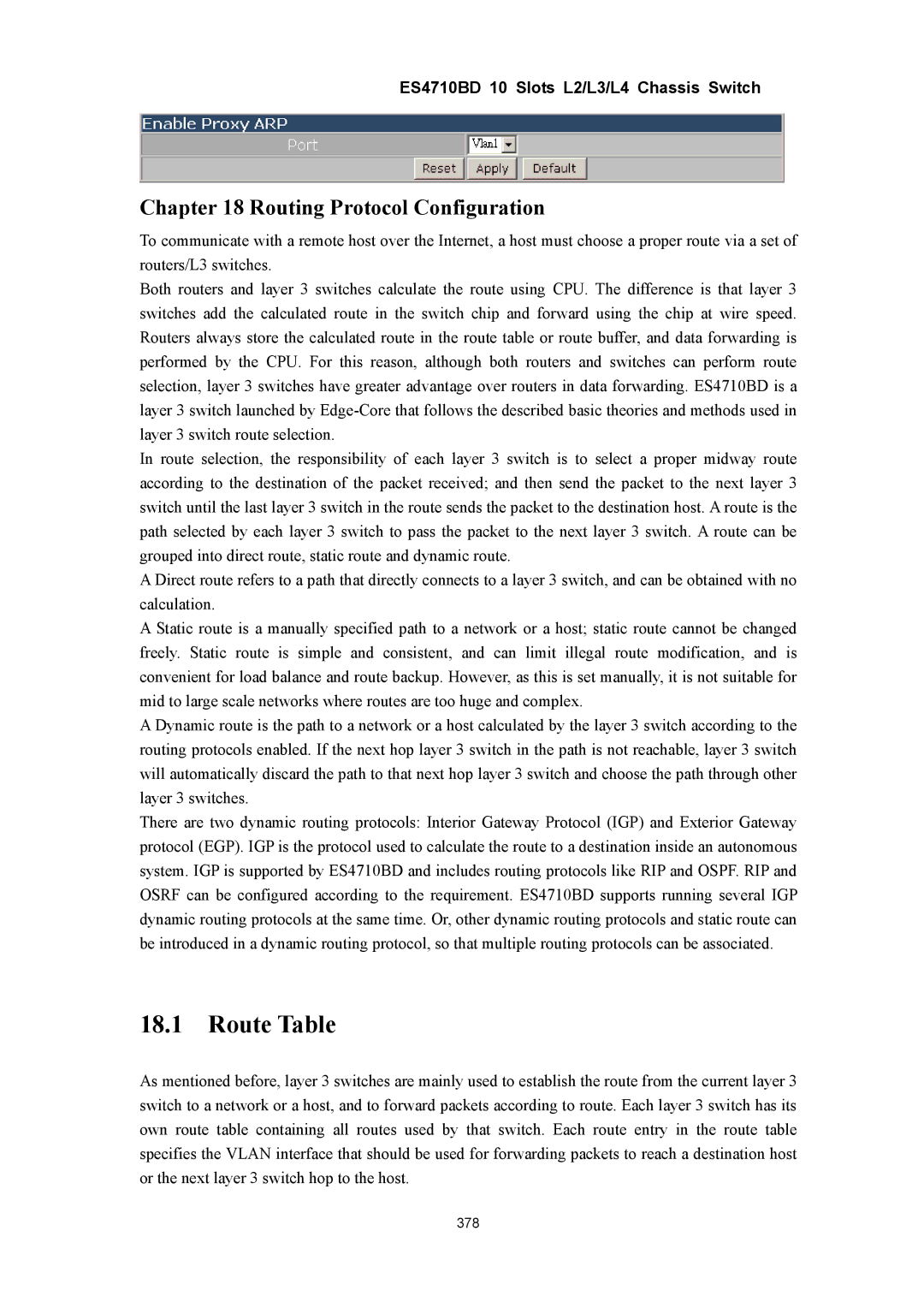 Accton Technology ES4710BD manual Route Table, Routing Protocol Configuration 