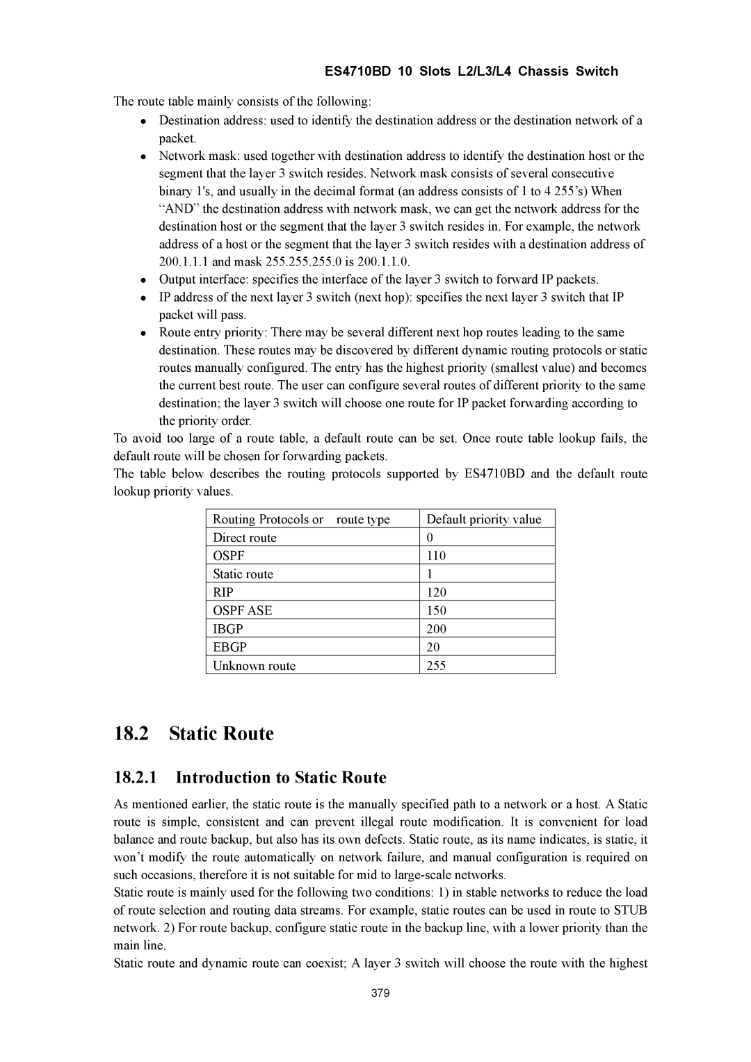 Accton Technology ES4710BD manual Introduction to Static Route 