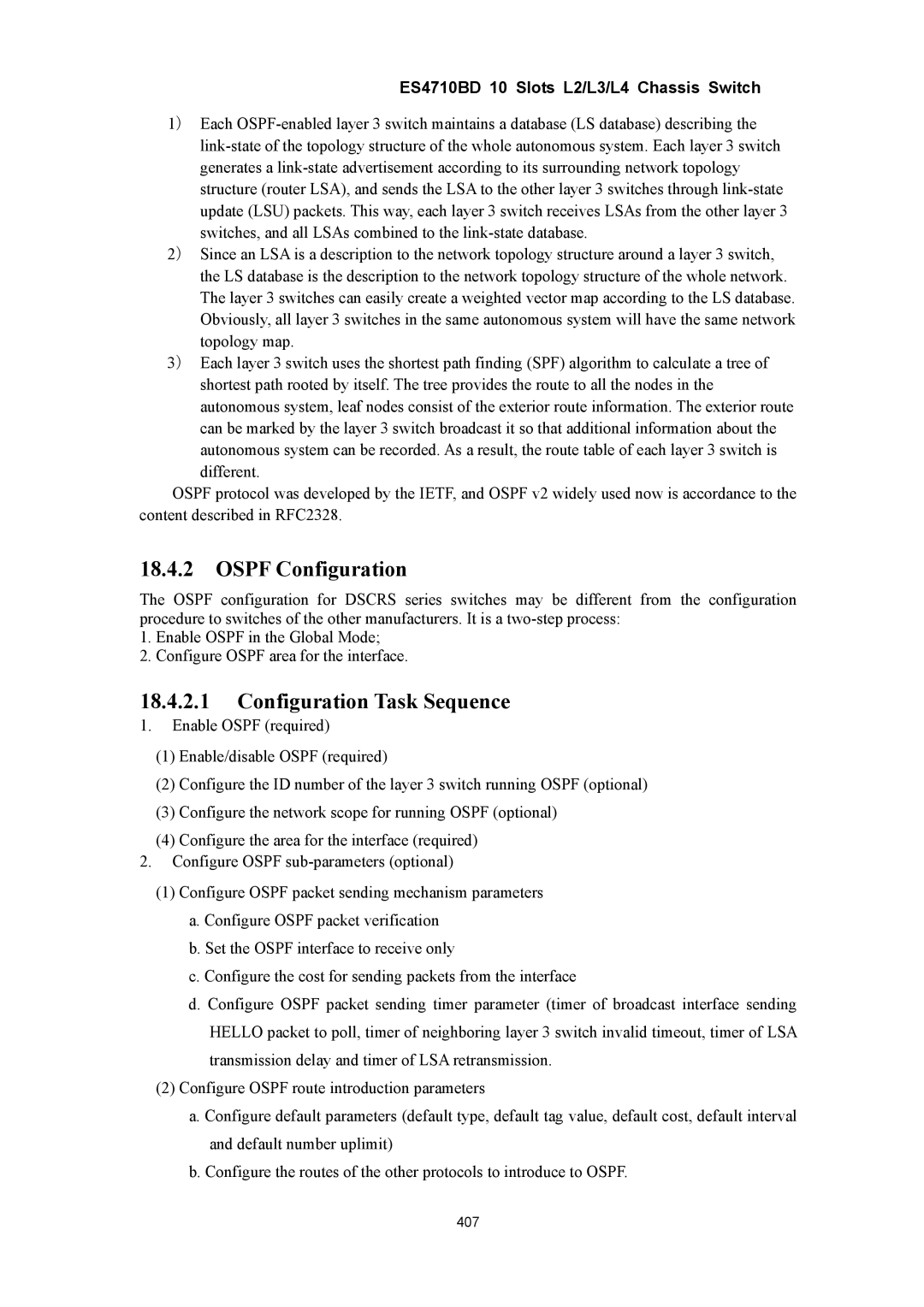 Accton Technology ES4710BD manual Ospf Configuration, Configuration Task Sequence 