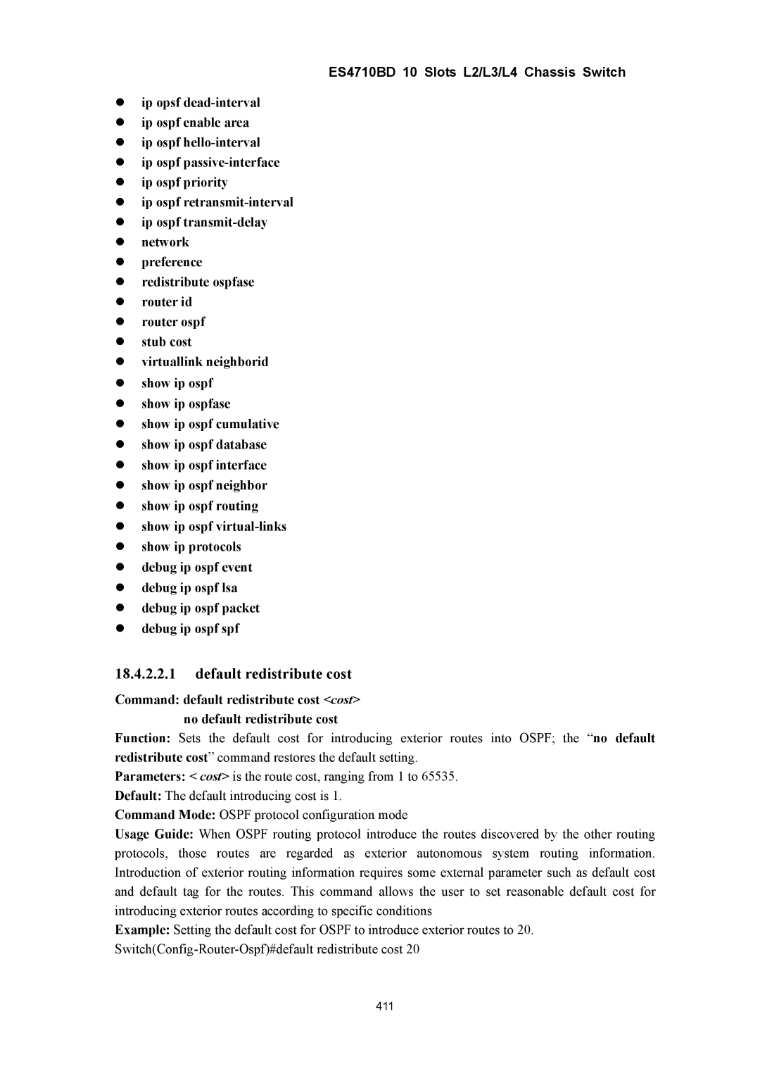 Accton Technology ES4710BD manual Default redistribute cost 