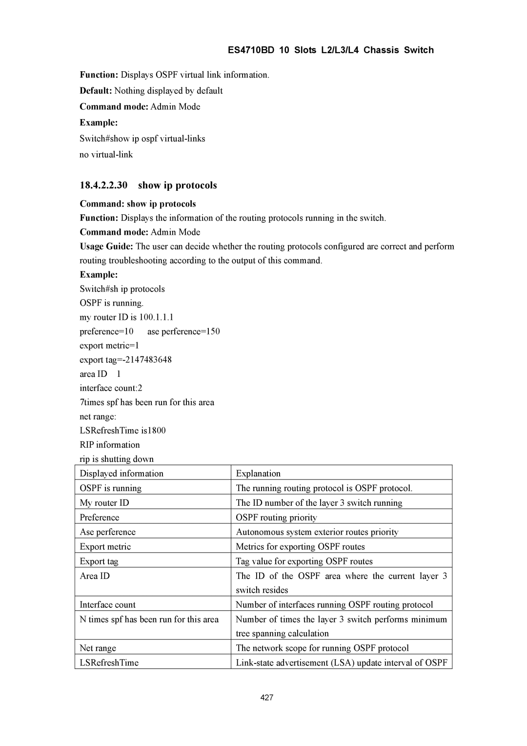 Accton Technology ES4710BD manual Switch#show ip ospf virtual-links no virtual-link 