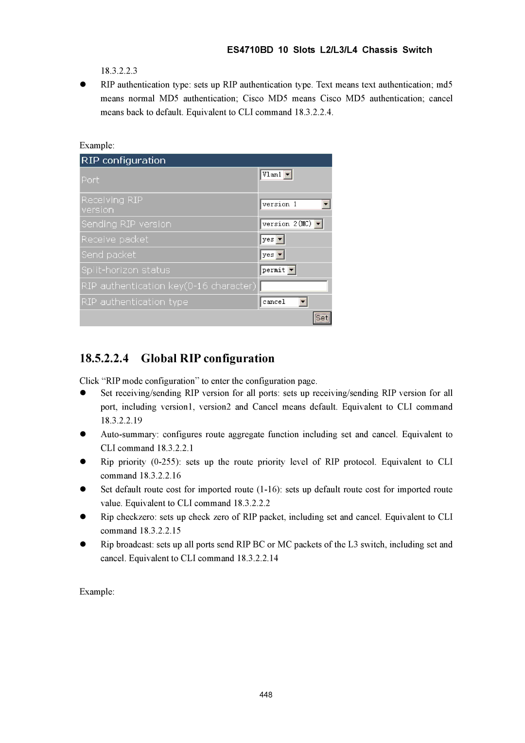 Accton Technology ES4710BD manual Global RIP configuration 