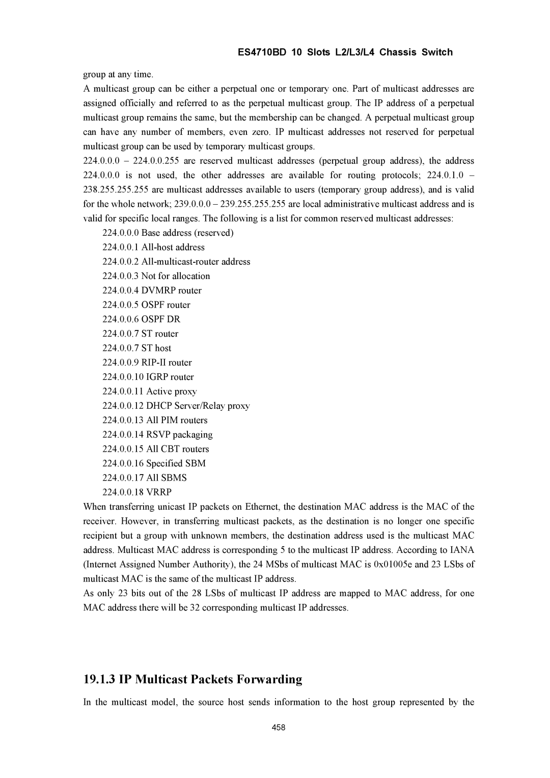 Accton Technology ES4710BD manual IP Multicast Packets Forwarding 