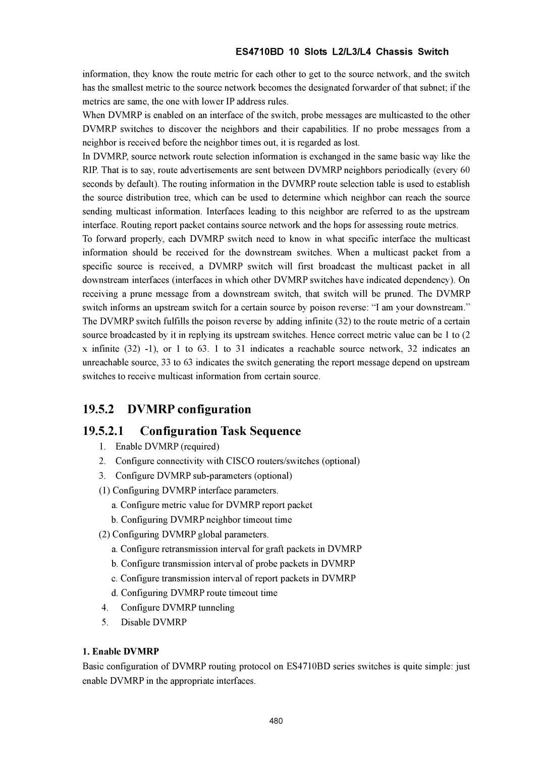 Accton Technology ES4710BD manual Dvmrp configuration Configuration Task Sequence, Enable Dvmrp 