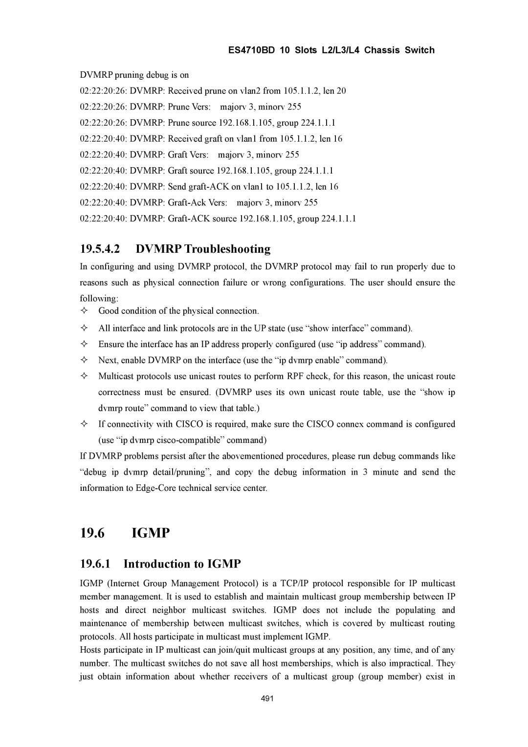 Accton Technology ES4710BD manual Dvmrp Troubleshooting, Introduction to Igmp 