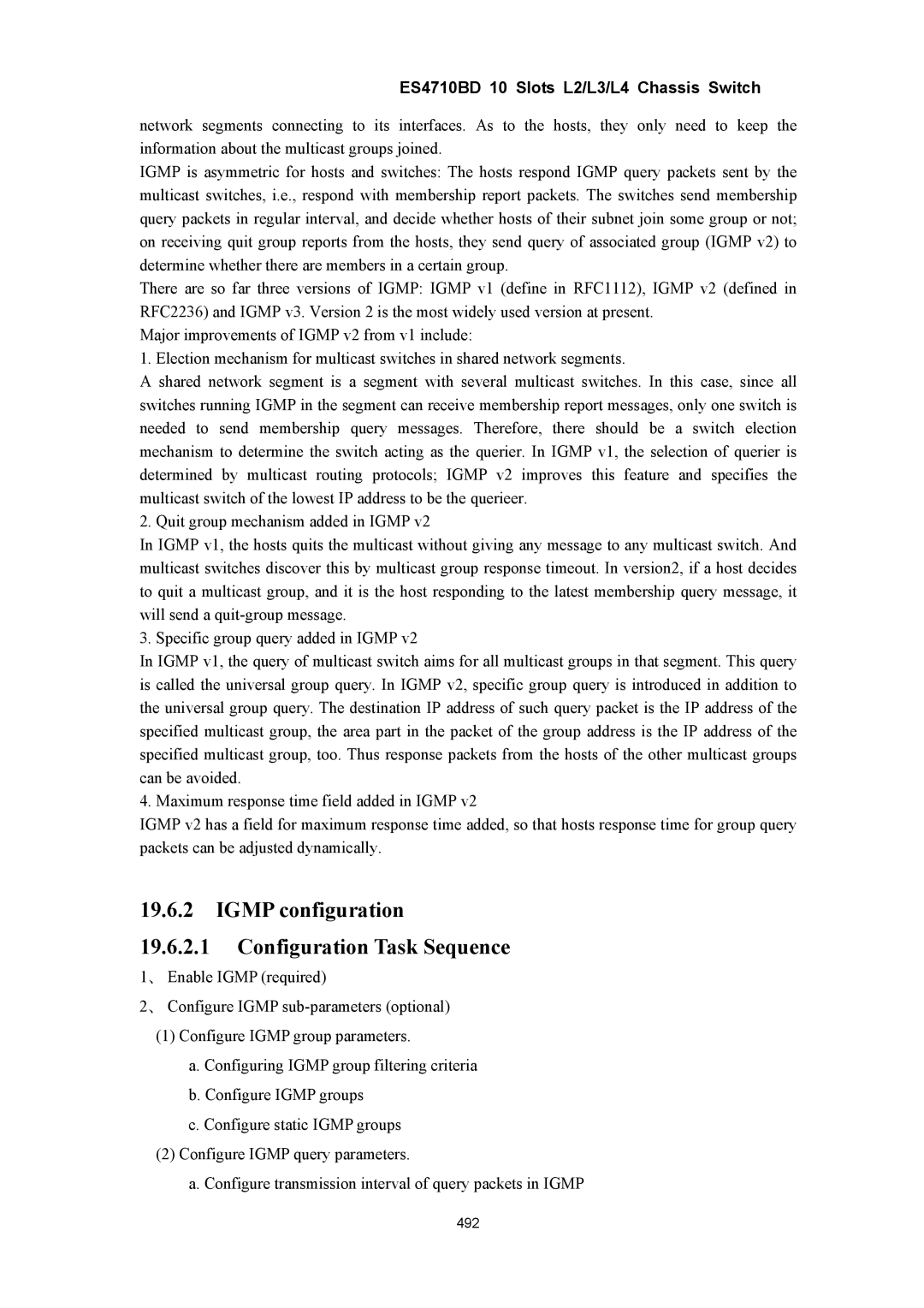 Accton Technology ES4710BD manual Igmp configuration Configuration Task Sequence 