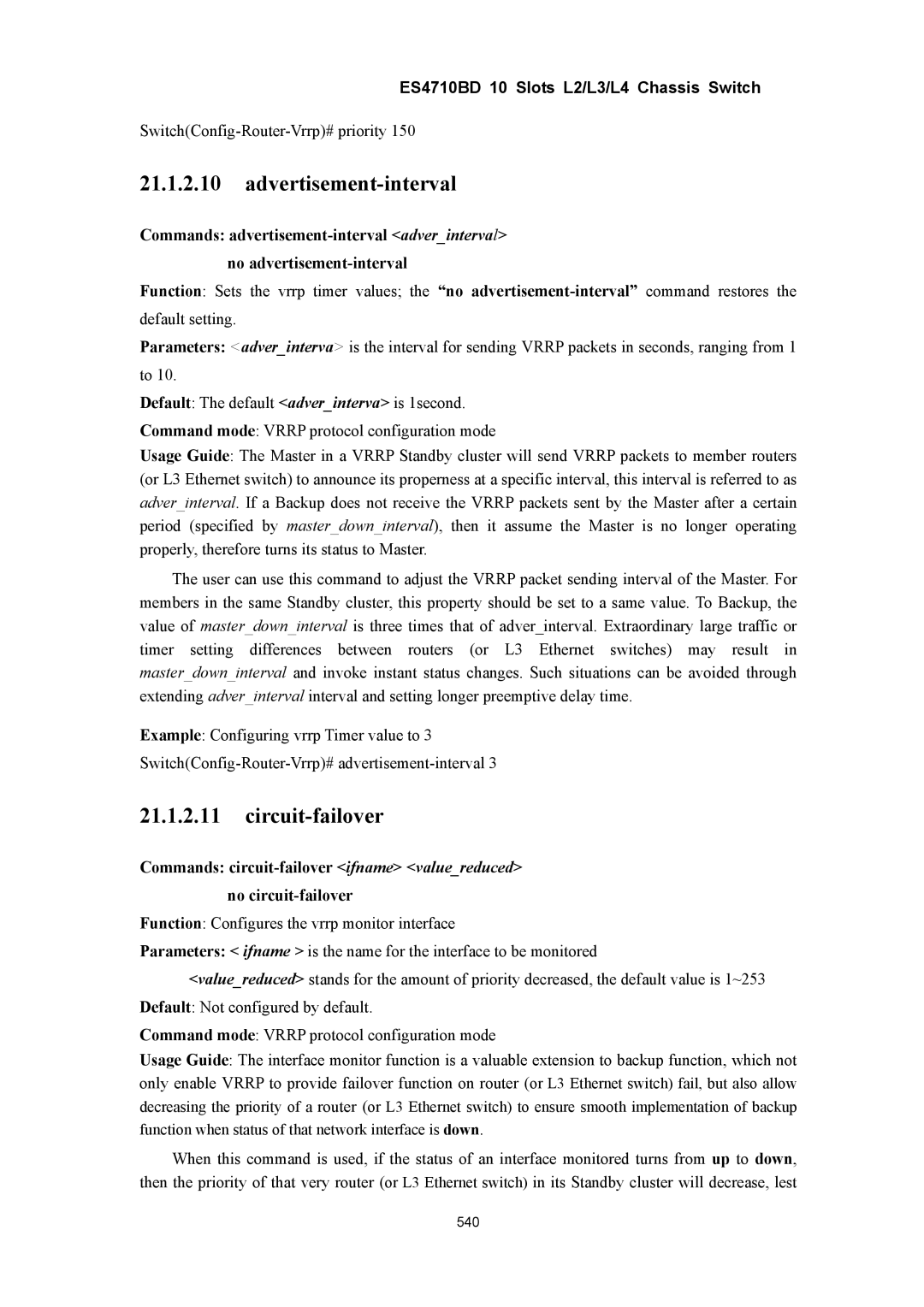 Accton Technology ES4710BD manual Advertisement-interval, Circuit-failover 