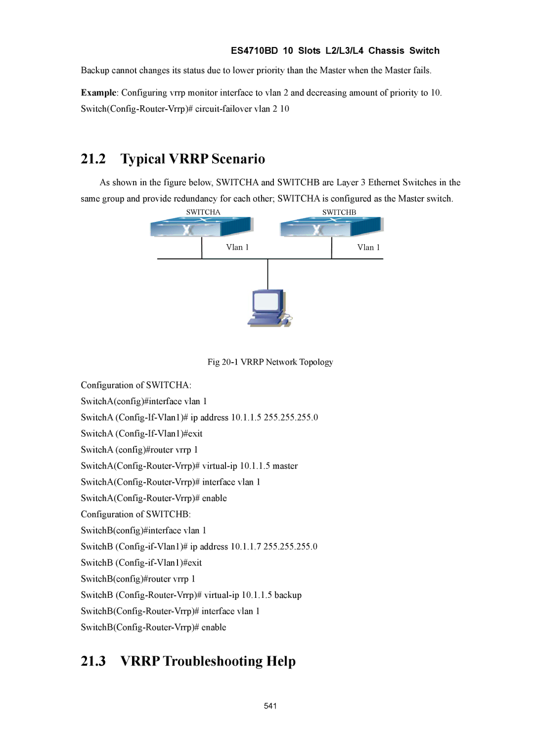 Accton Technology ES4710BD manual Typical Vrrp Scenario, Vrrp Troubleshooting Help 