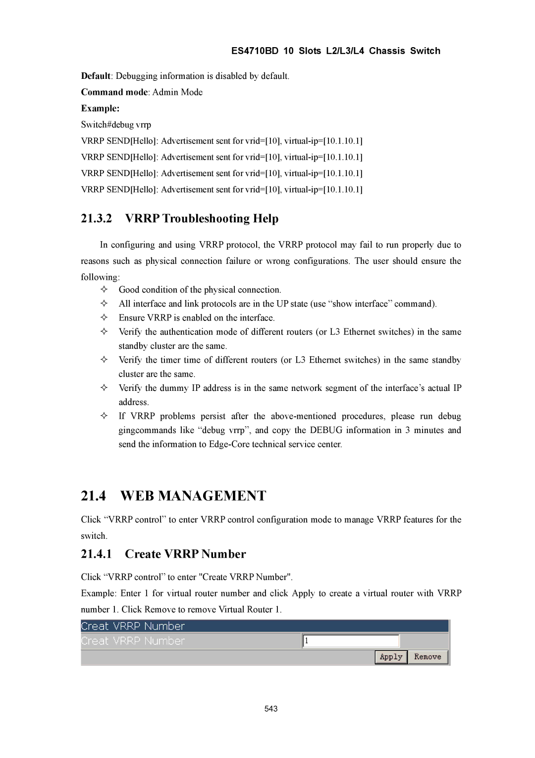 Accton Technology ES4710BD manual Vrrp Troubleshooting Help, Create Vrrp Number 