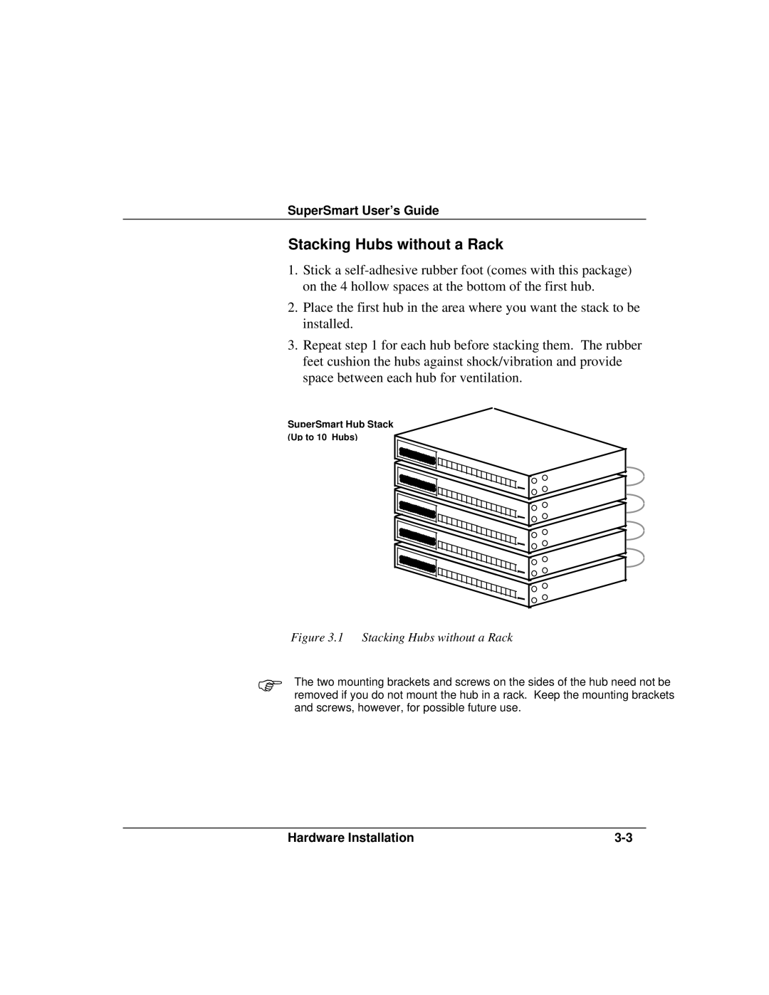 Accton Technology ETHERHUB-16SE installation manual Stacking Hubs without a Rack 