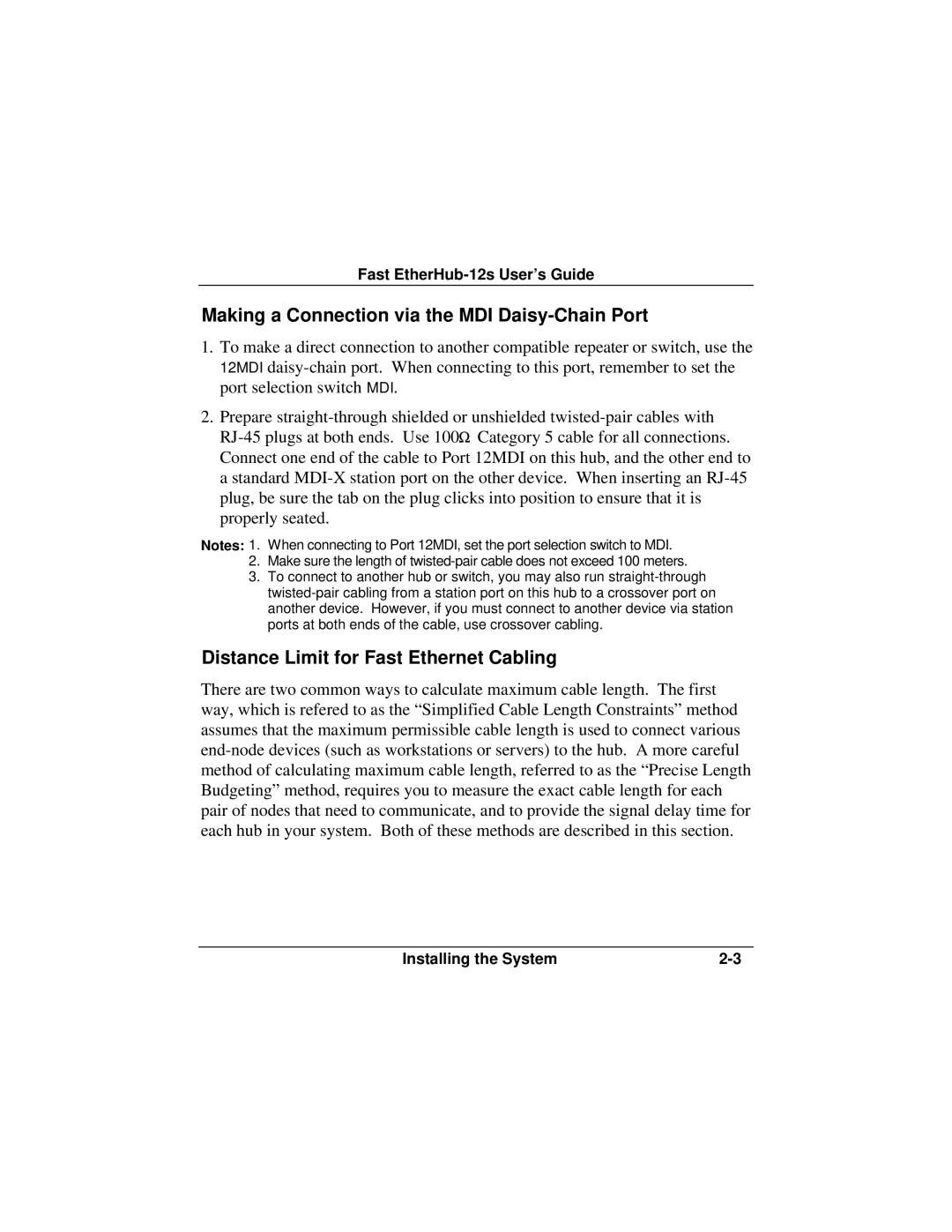 Accton Technology FAST ETHERHUB-12S manual Making a Connection via the MDI Daisy-Chain Port 