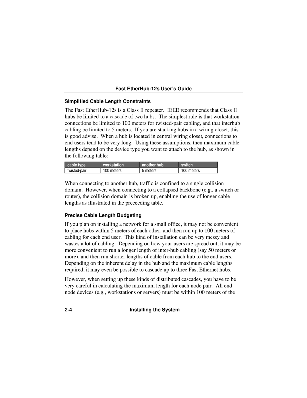 Accton Technology FAST ETHERHUB-12S manual Precise Cable Length Budgeting 