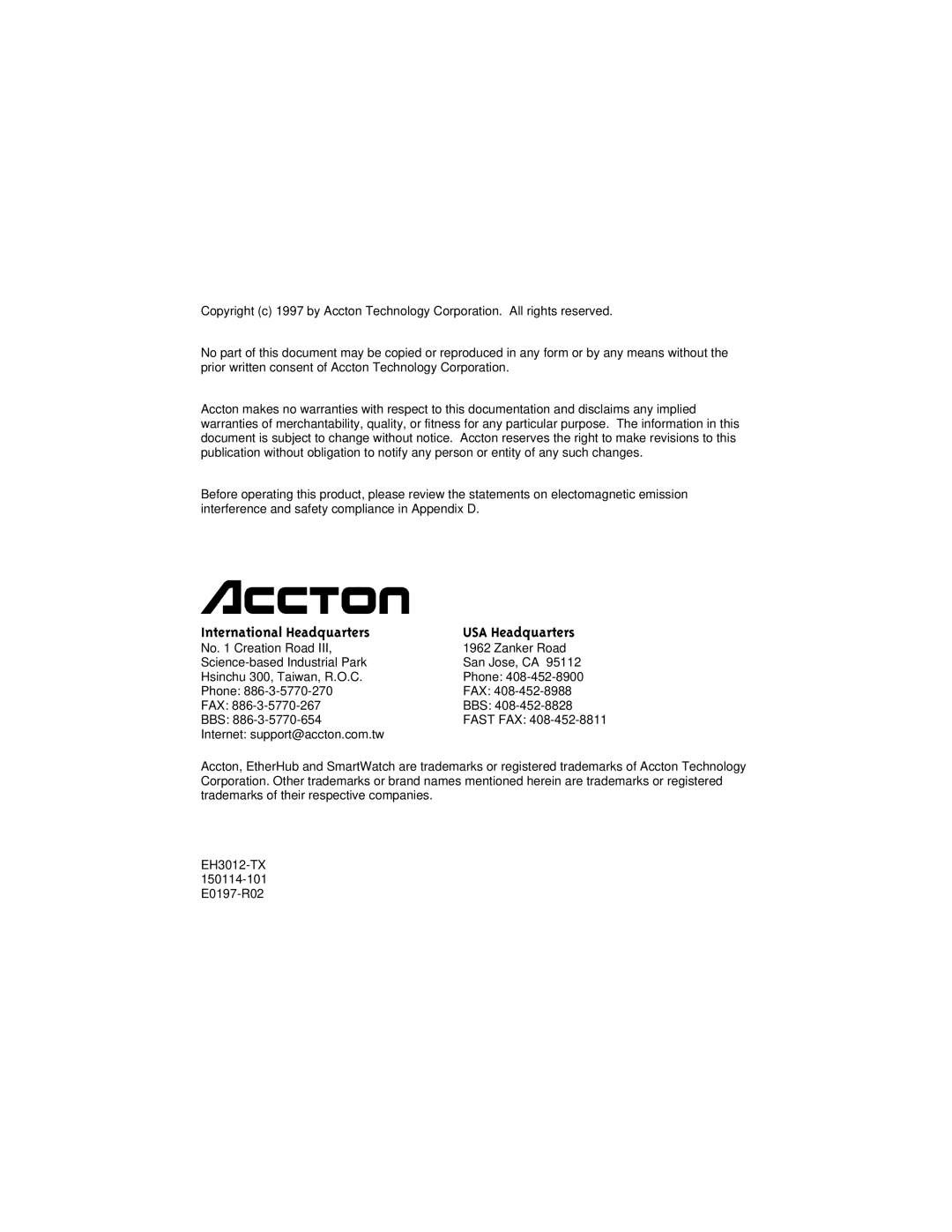 Accton Technology FAST ETHERHUB-12S manual Qwhuqdwlrqdo+Hdgtxduwhuv 