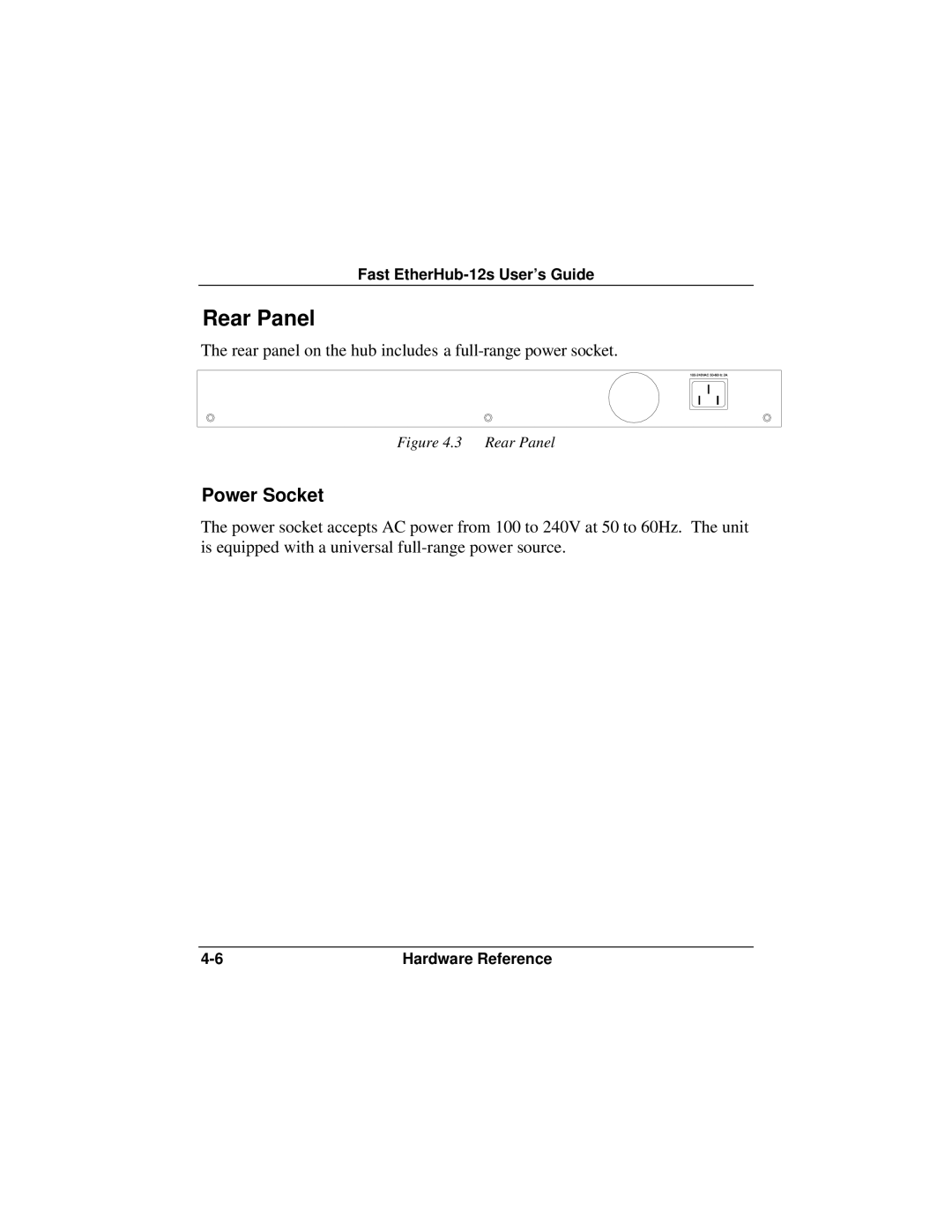 Accton Technology FAST ETHERHUB-12S manual Rear Panel, Power Socket 