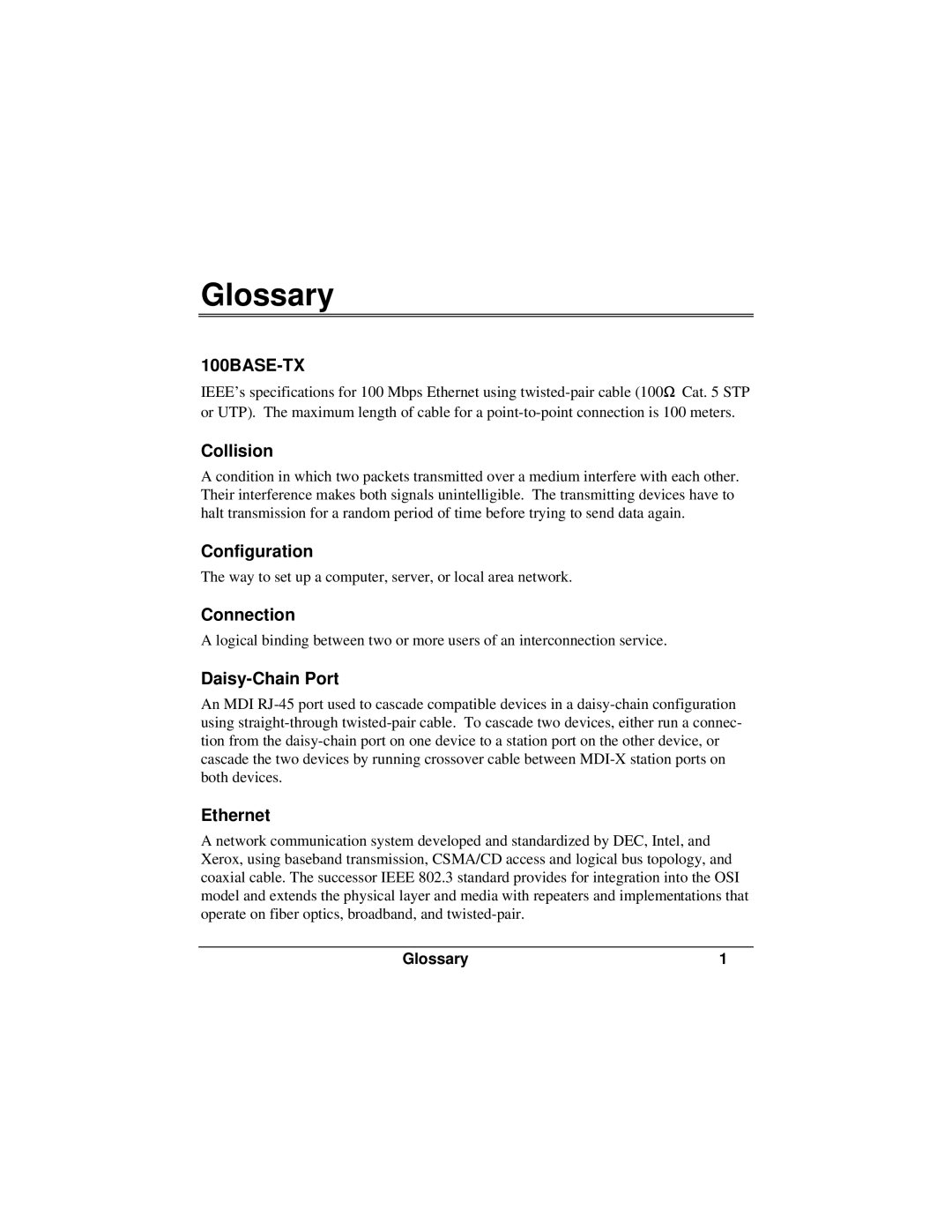 Accton Technology FAST ETHERHUB-12S manual Glossary, 100BASE-TX 