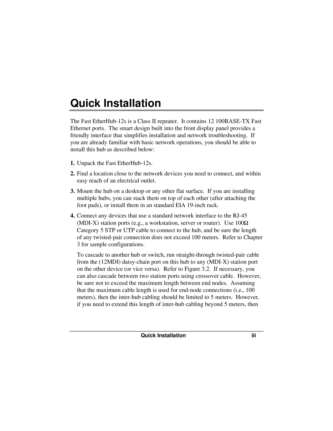 Accton Technology FAST ETHERHUB-12S manual Quick Installation 