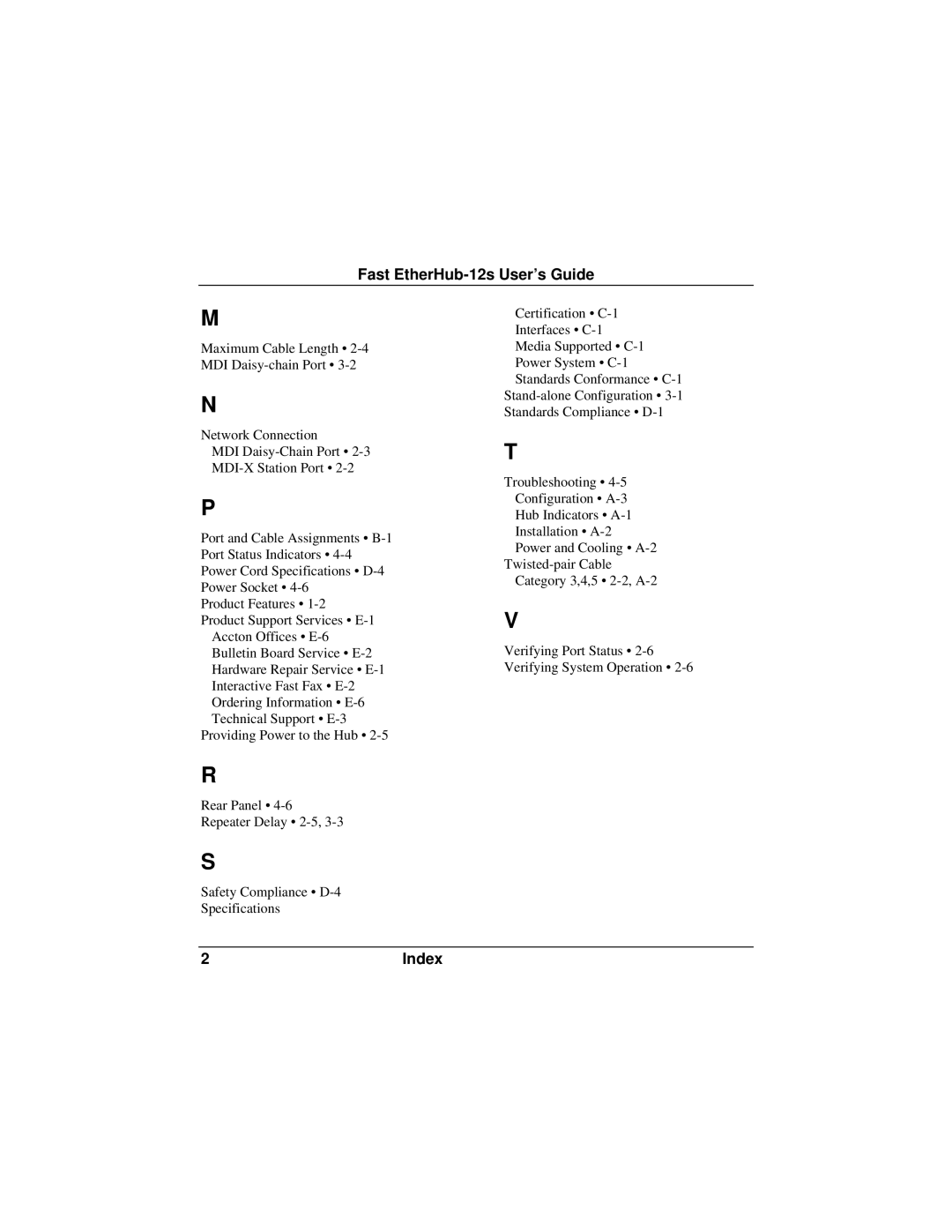 Accton Technology FAST ETHERHUB-12S manual Index 