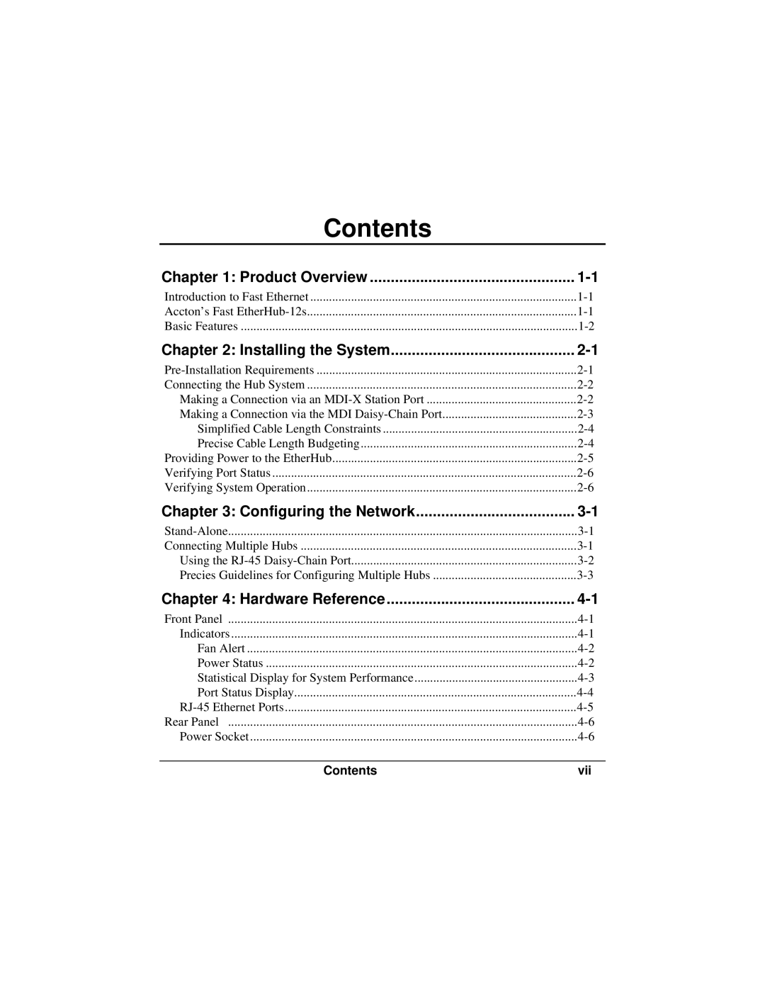 Accton Technology FAST ETHERHUB-12S manual Contents 