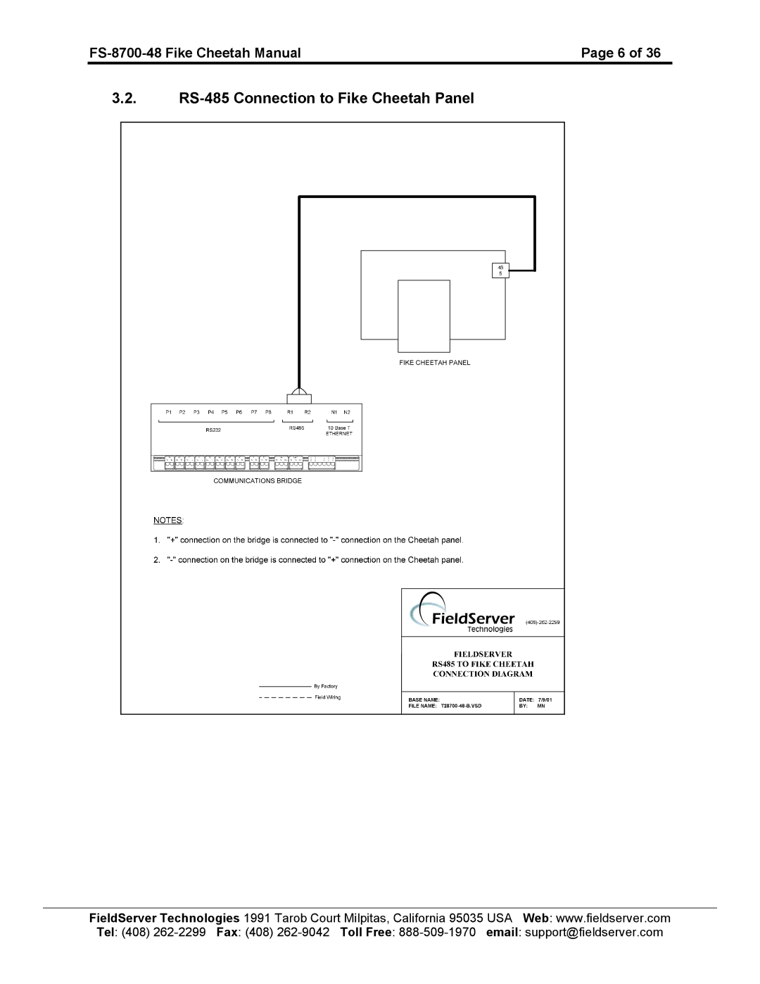 Accton Technology FS-8700-48 instruction manual RS-485 Connection to Fike Cheetah Panel 