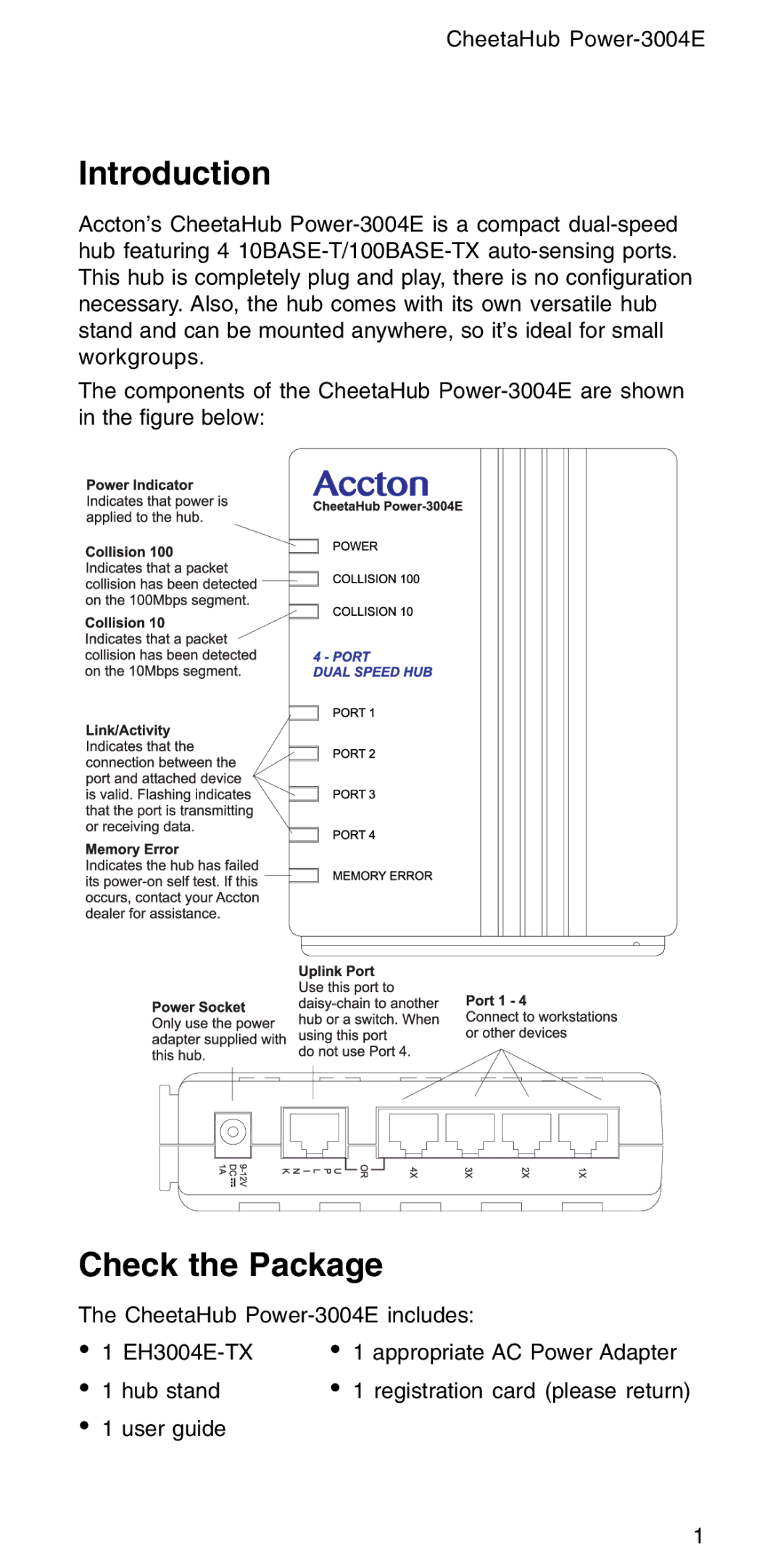 Accton Technology POWER-3004E manual Introduction, Check the Package 