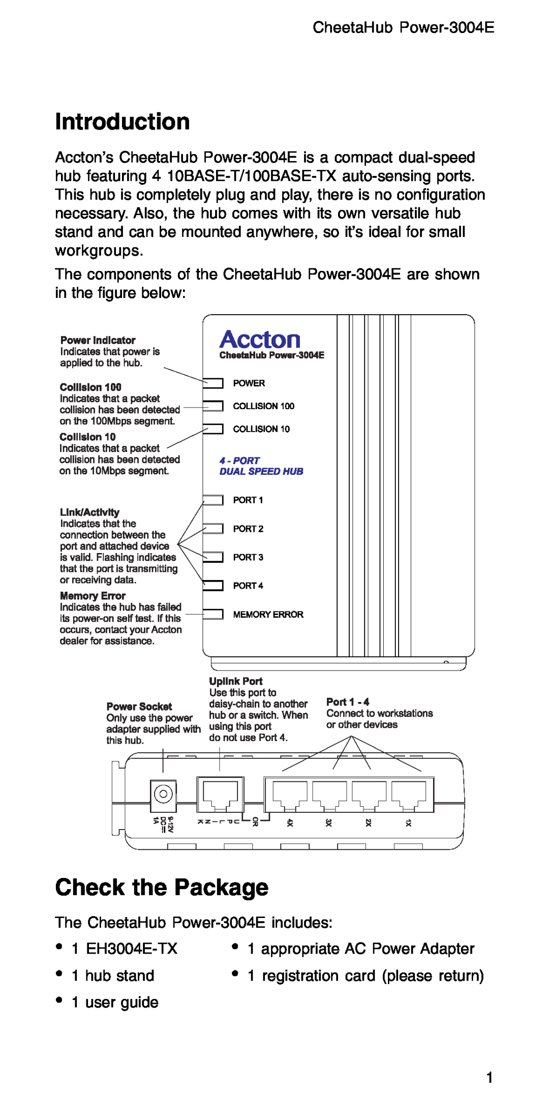 Accton Technology POWER-3004E manual Introduction, Check the Package 