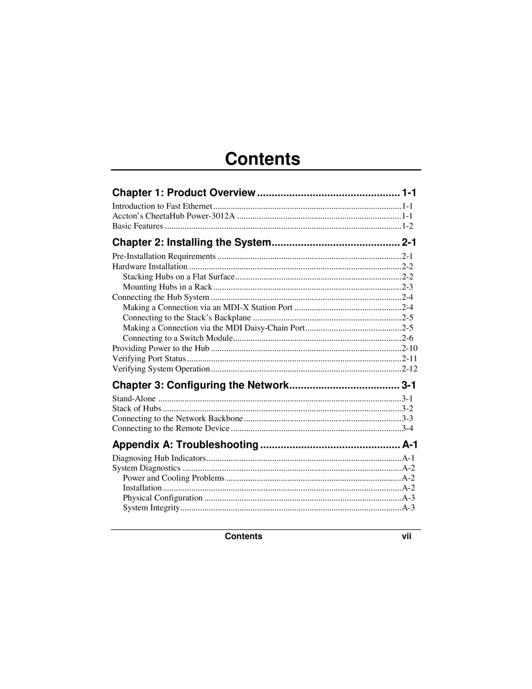 Accton Technology POWER-3012A manual Contents 