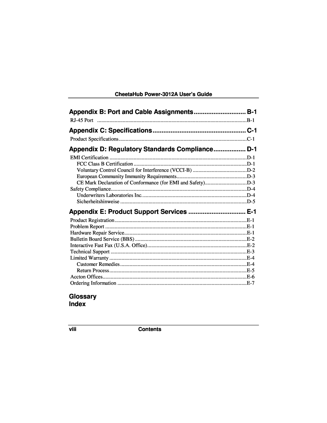 Accton Technology POWER-3012A manual Appendix B Port and Cable Assignments 
