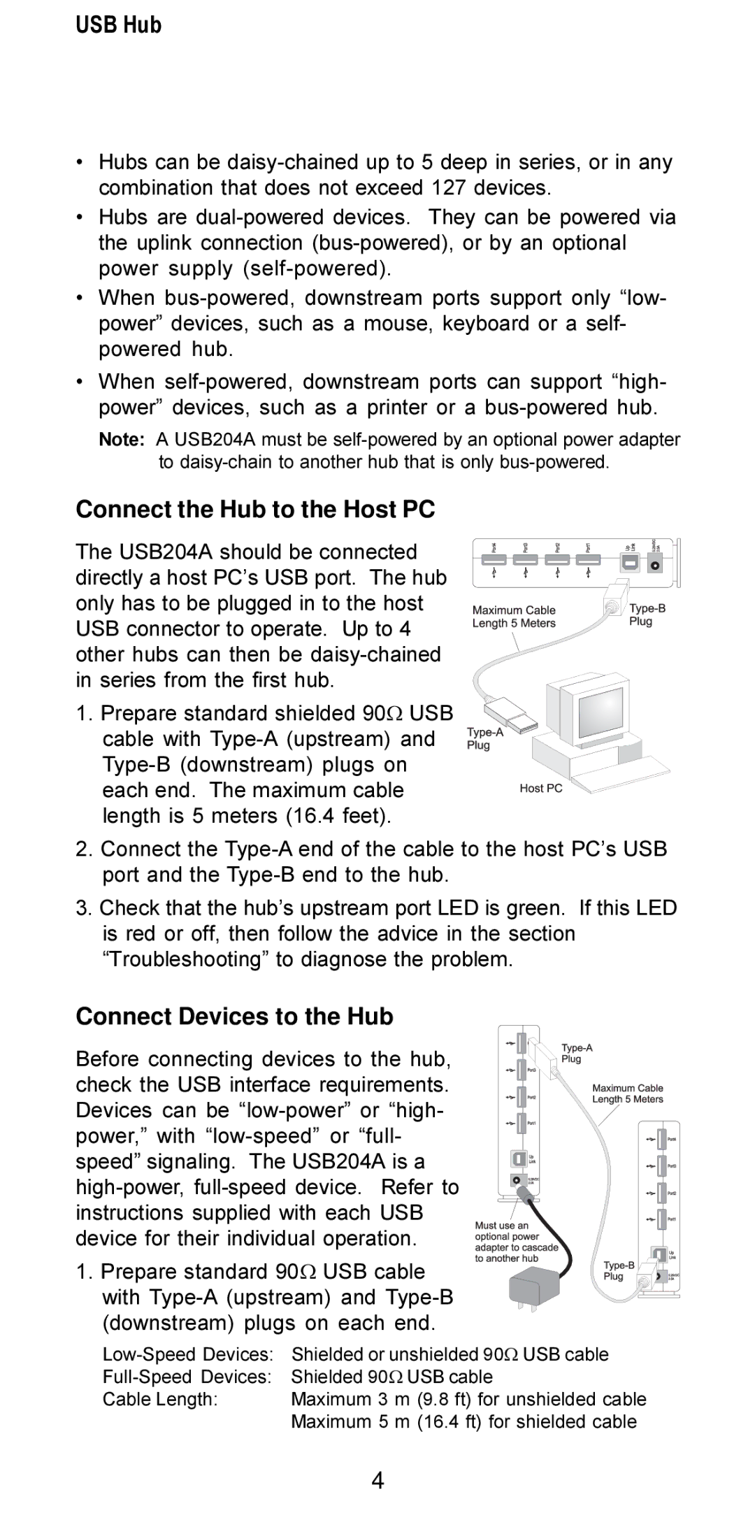 Accton Technology USB204A manual USB Hub, Connect the Hub to the Host PC, Connect Devices to the Hub 