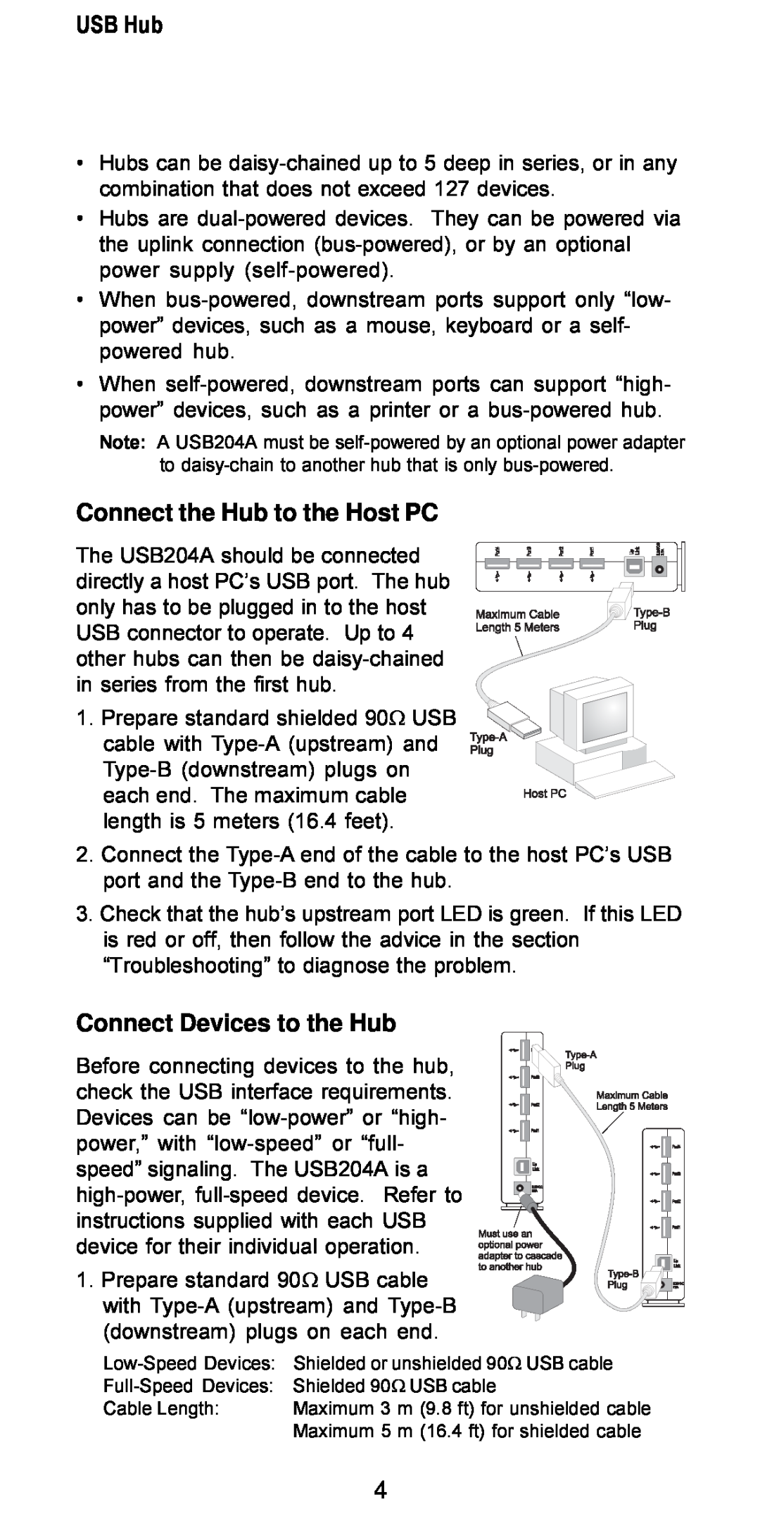 Accton Technology USB204A manual USB Hub, Connect the Hub to the Host PC, Connect Devices to the Hub, Low-Speed Devices 