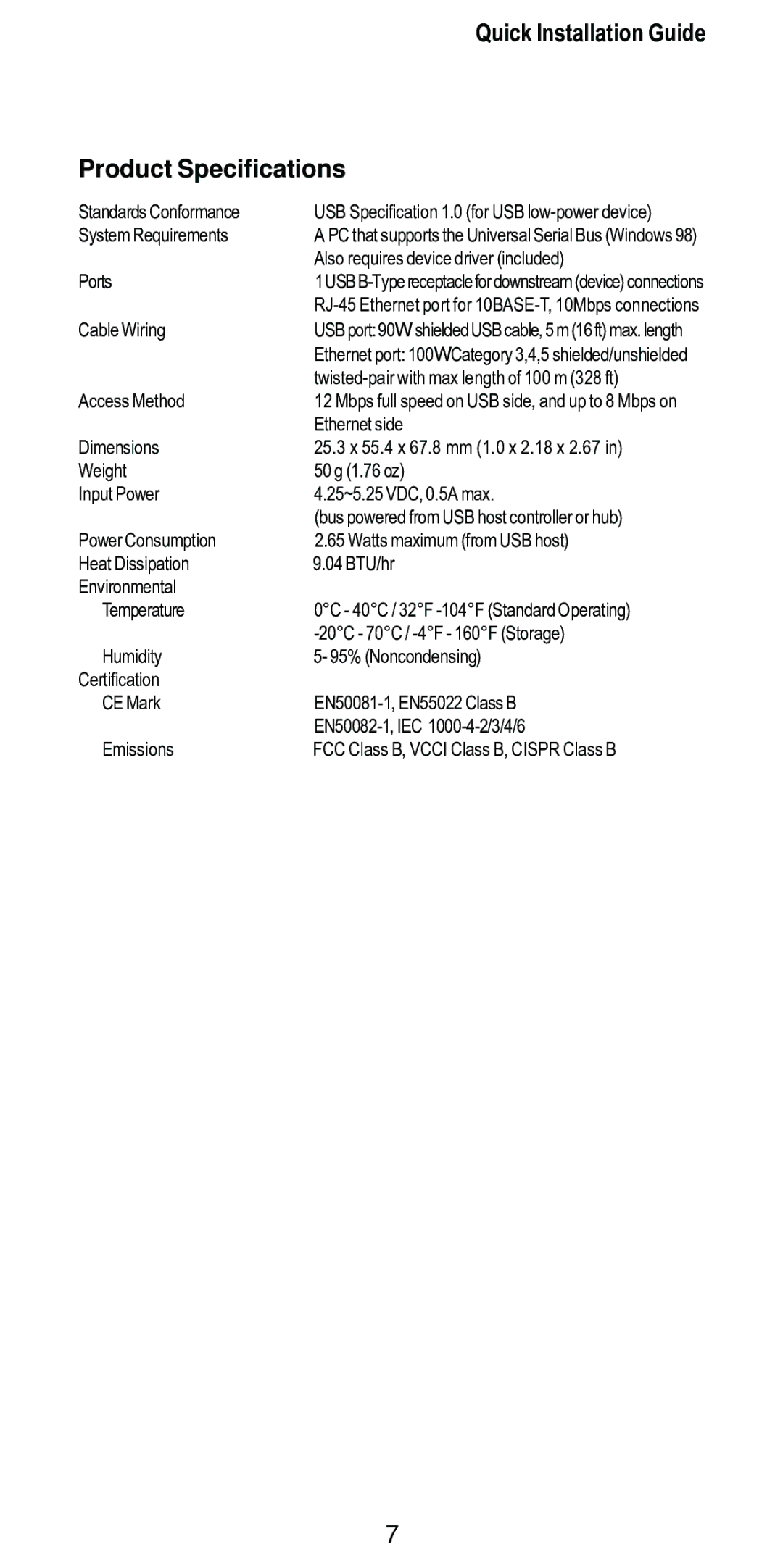 Accton Technology USB Ethernet Adapter, USB220-EC manual Product Specifications, Ports 