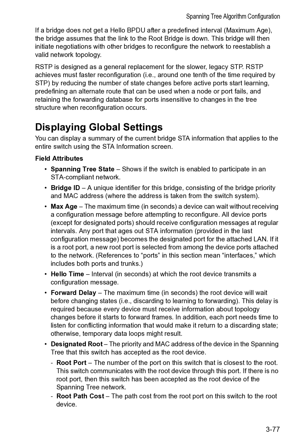 Accton Technology VS4512DC manual Displaying Global Settings, Field Attributes 