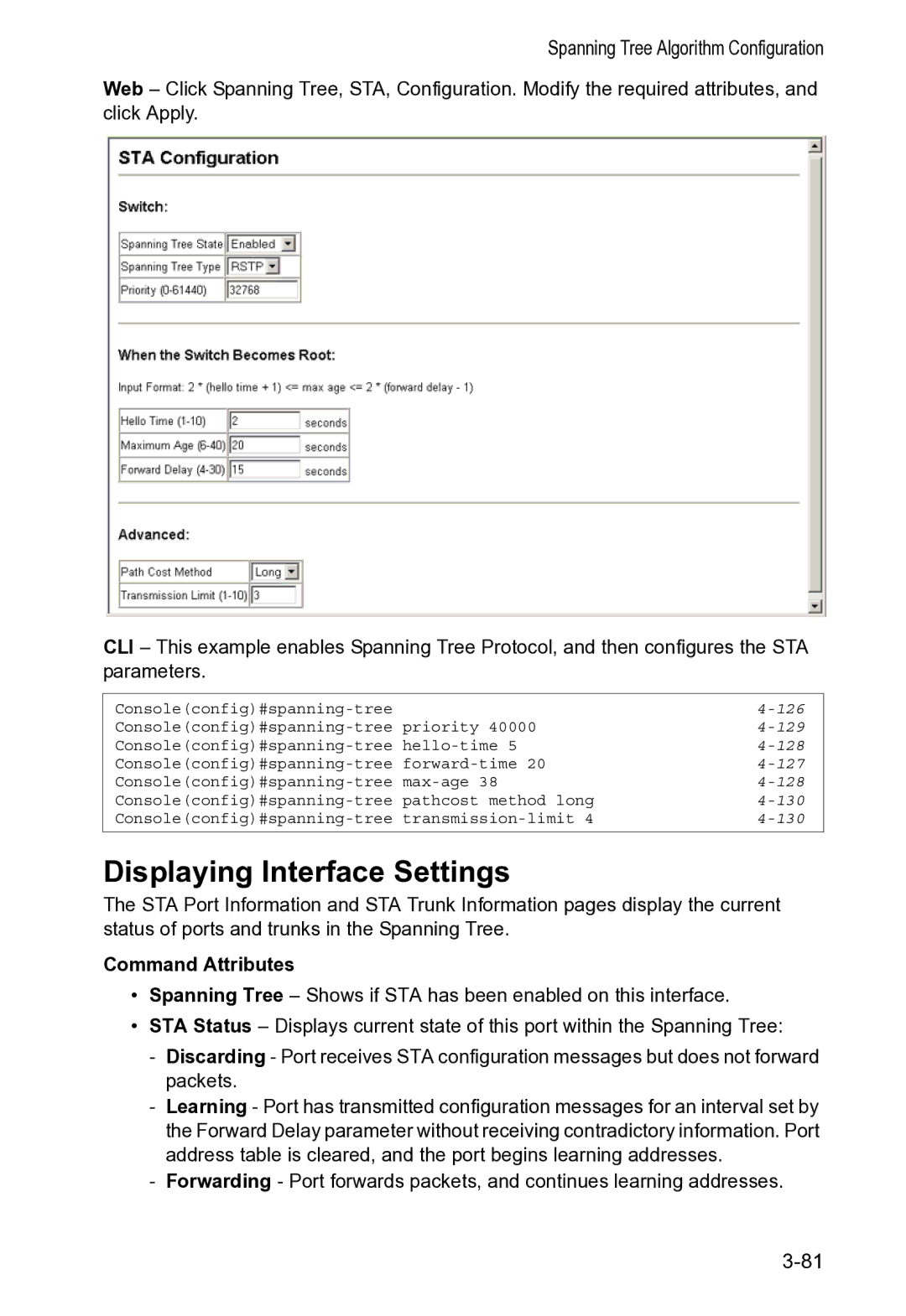 Accton Technology VS4512DC manual Displaying Interface Settings 