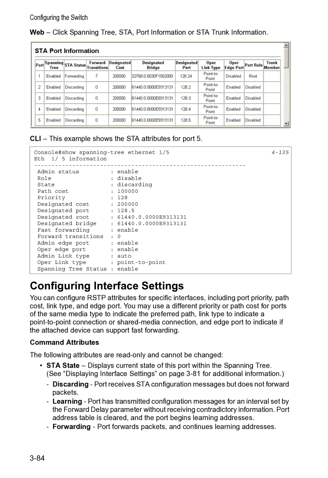 Accton Technology VS4512DC manual Configuring Interface Settings, Command Attributes 