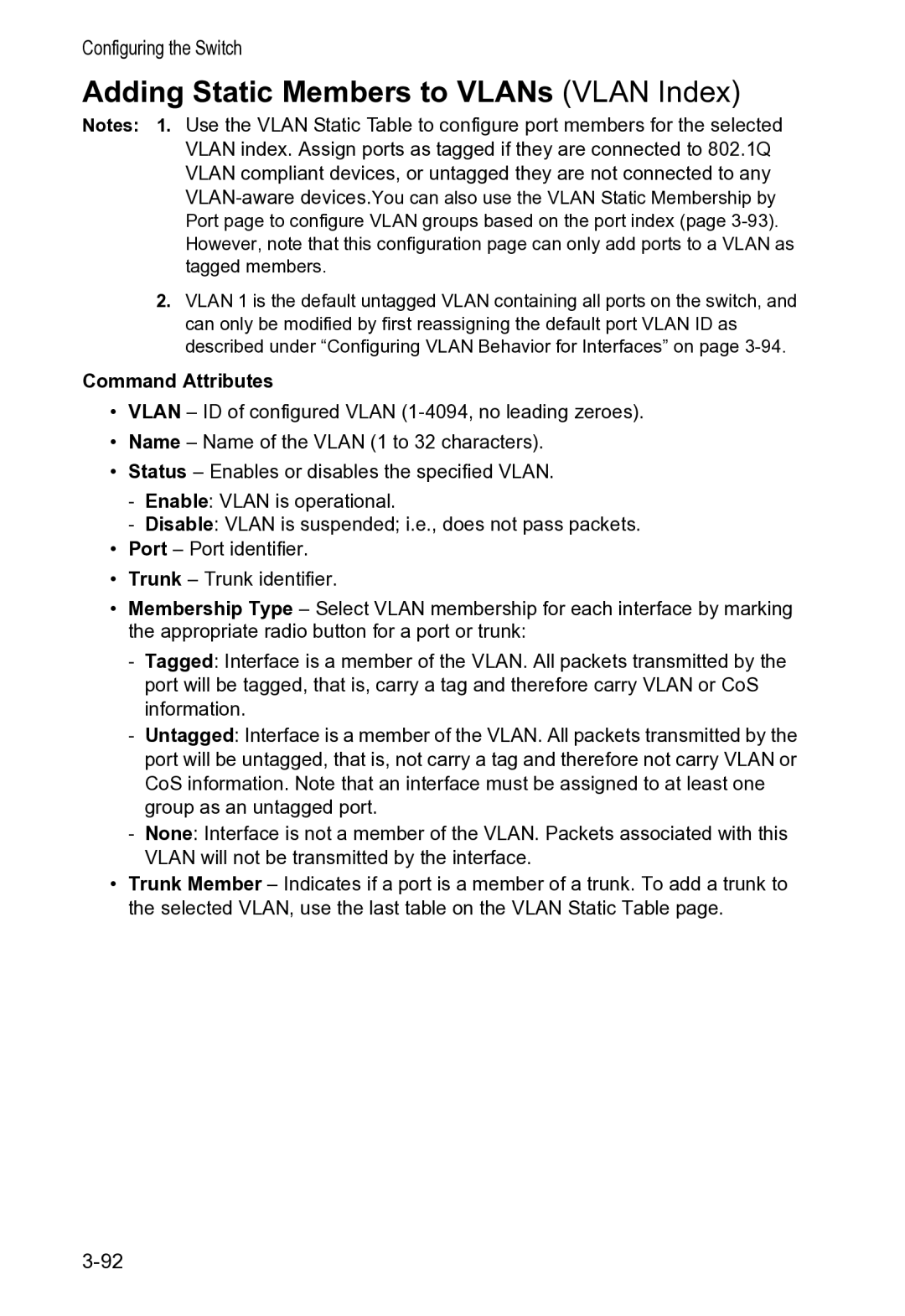 Accton Technology VS4512DC manual Adding Static Members to VLANs Vlan Index 