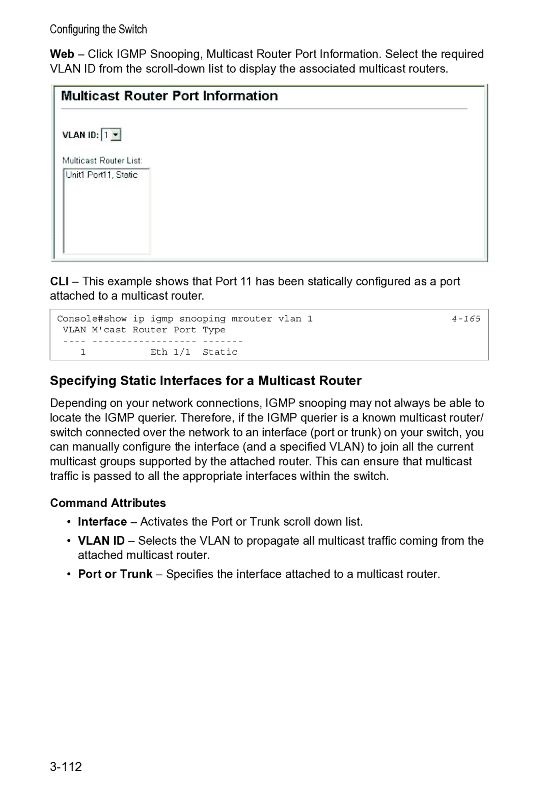 Accton Technology VS4512DC manual Specifying Static Interfaces for a Multicast Router 