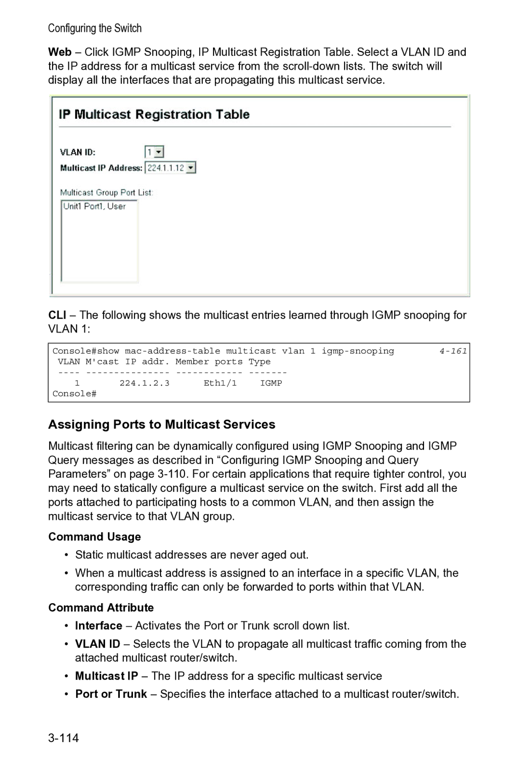 Accton Technology VS4512DC manual Assigning Ports to Multicast Services, Command Usage 