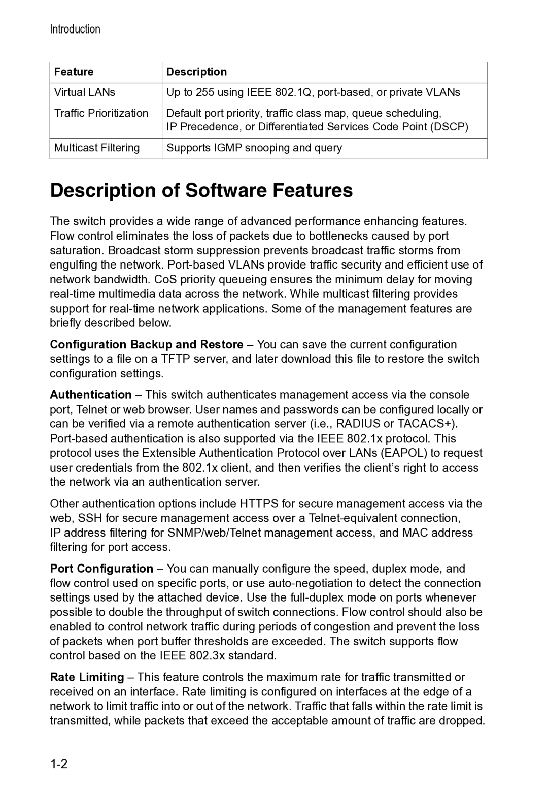 Accton Technology VS4512DC manual Description of Software Features, Introduction 