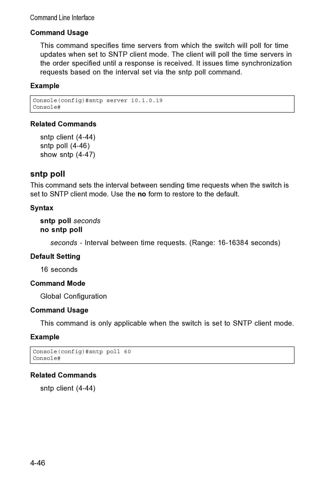 Accton Technology VS4512DC manual Syntax Sntp poll seconds no sntp poll 