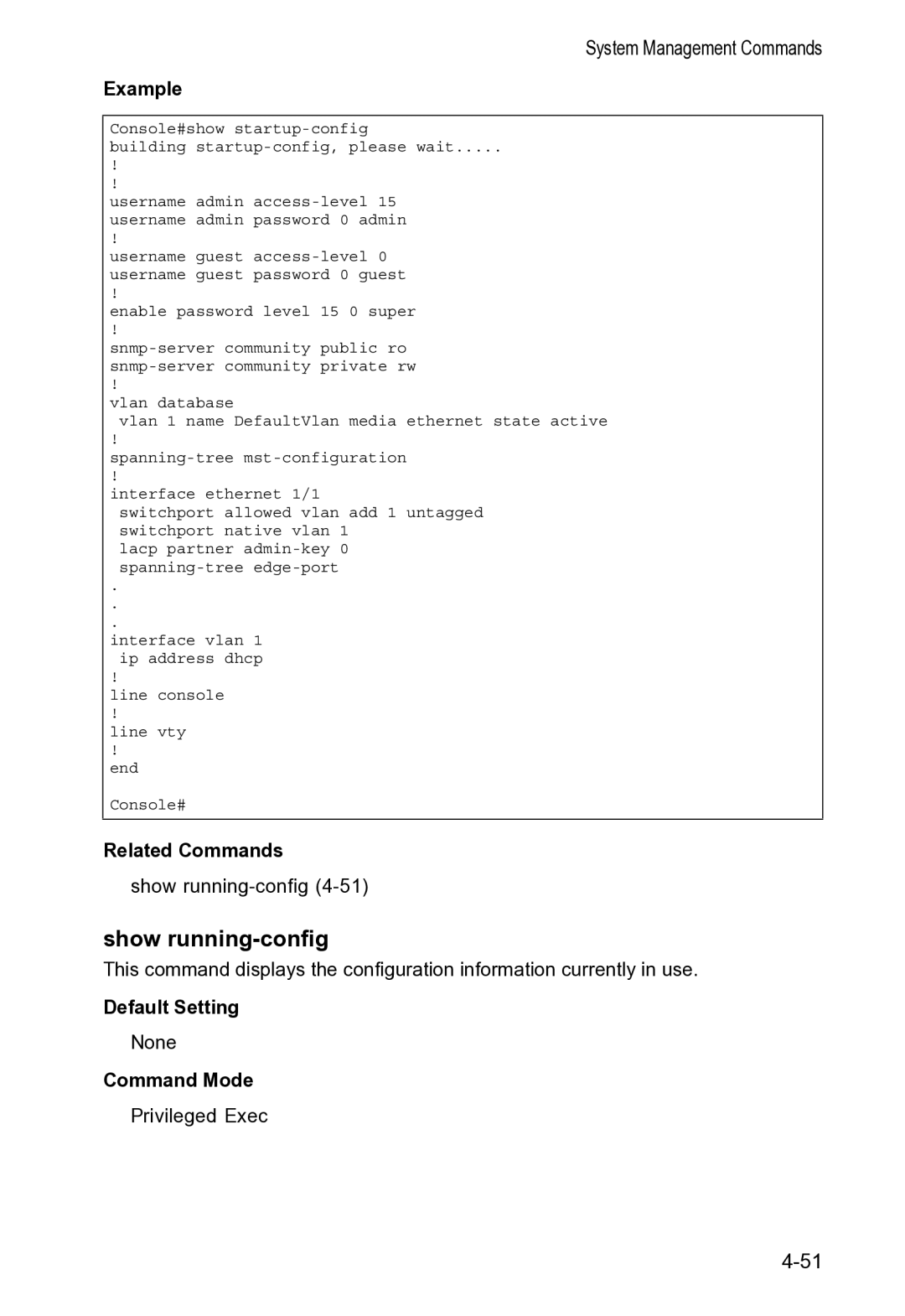 Accton Technology VS4512DC manual Show running-config, Related Commands 