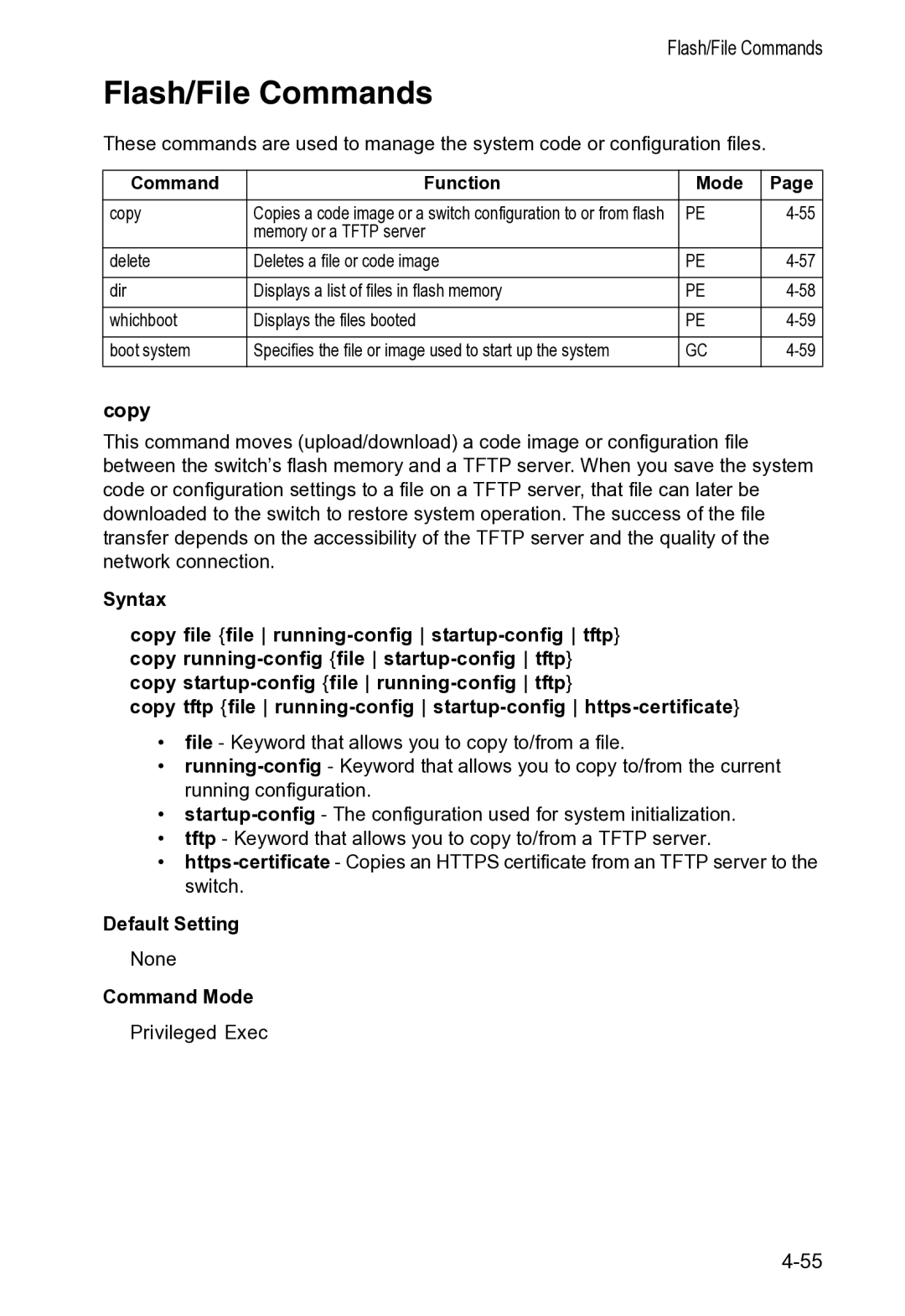 Accton Technology VS4512DC manual Flash/File Commands, Copy 