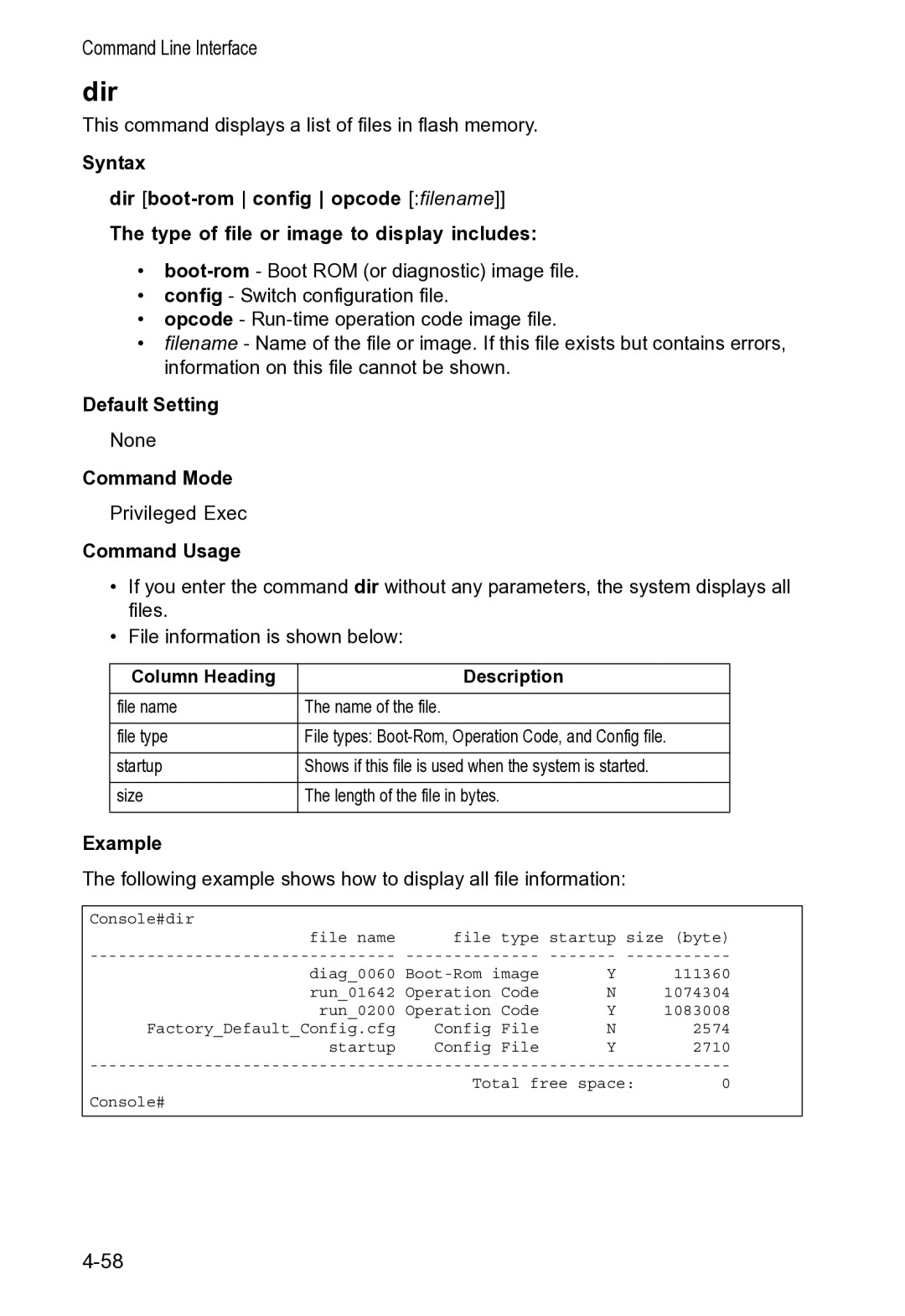 Accton Technology VS4512DC manual Dir, Column Heading Description 