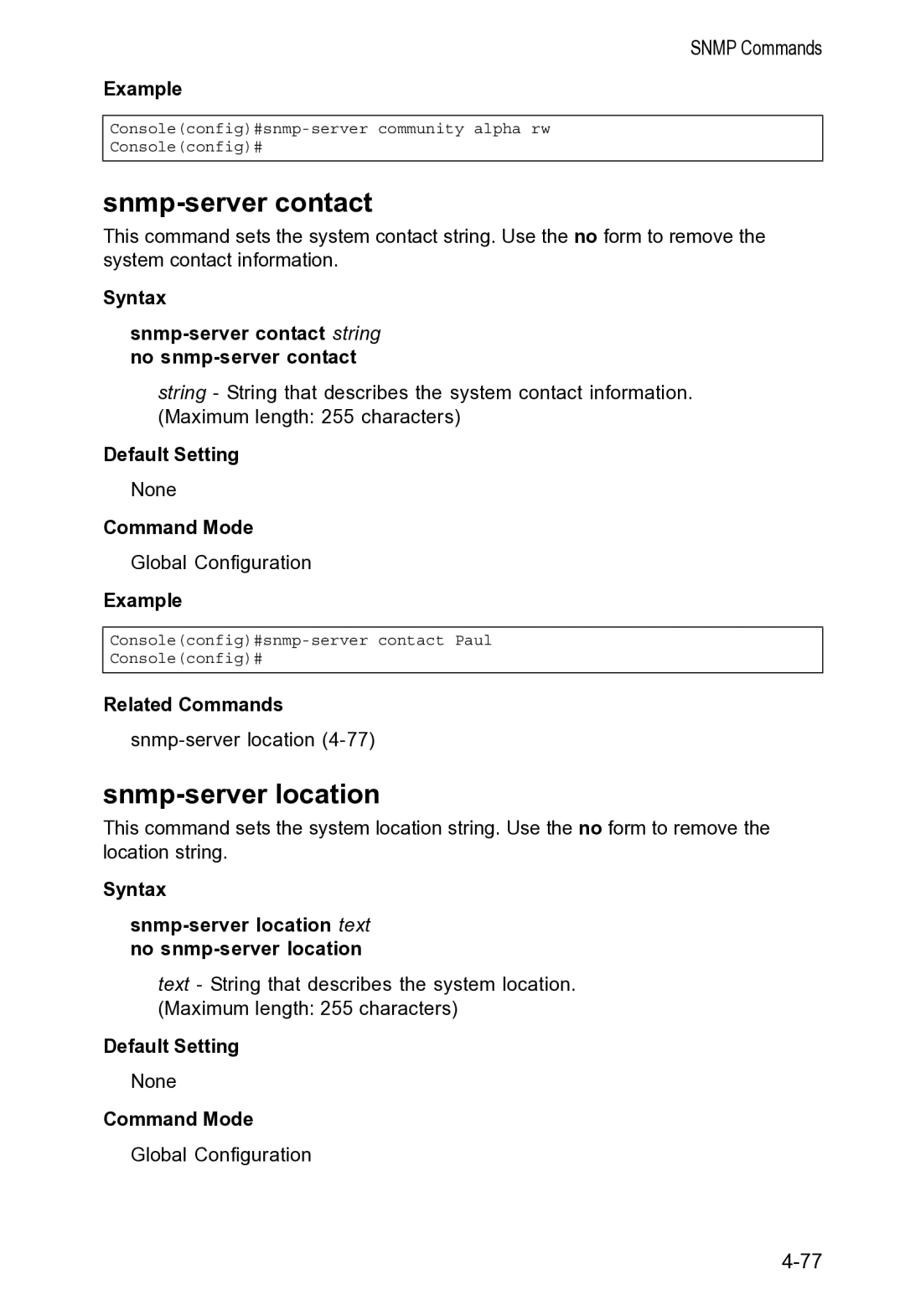 Accton Technology VS4512DC manual Snmp-server contact, Snmp-server location 