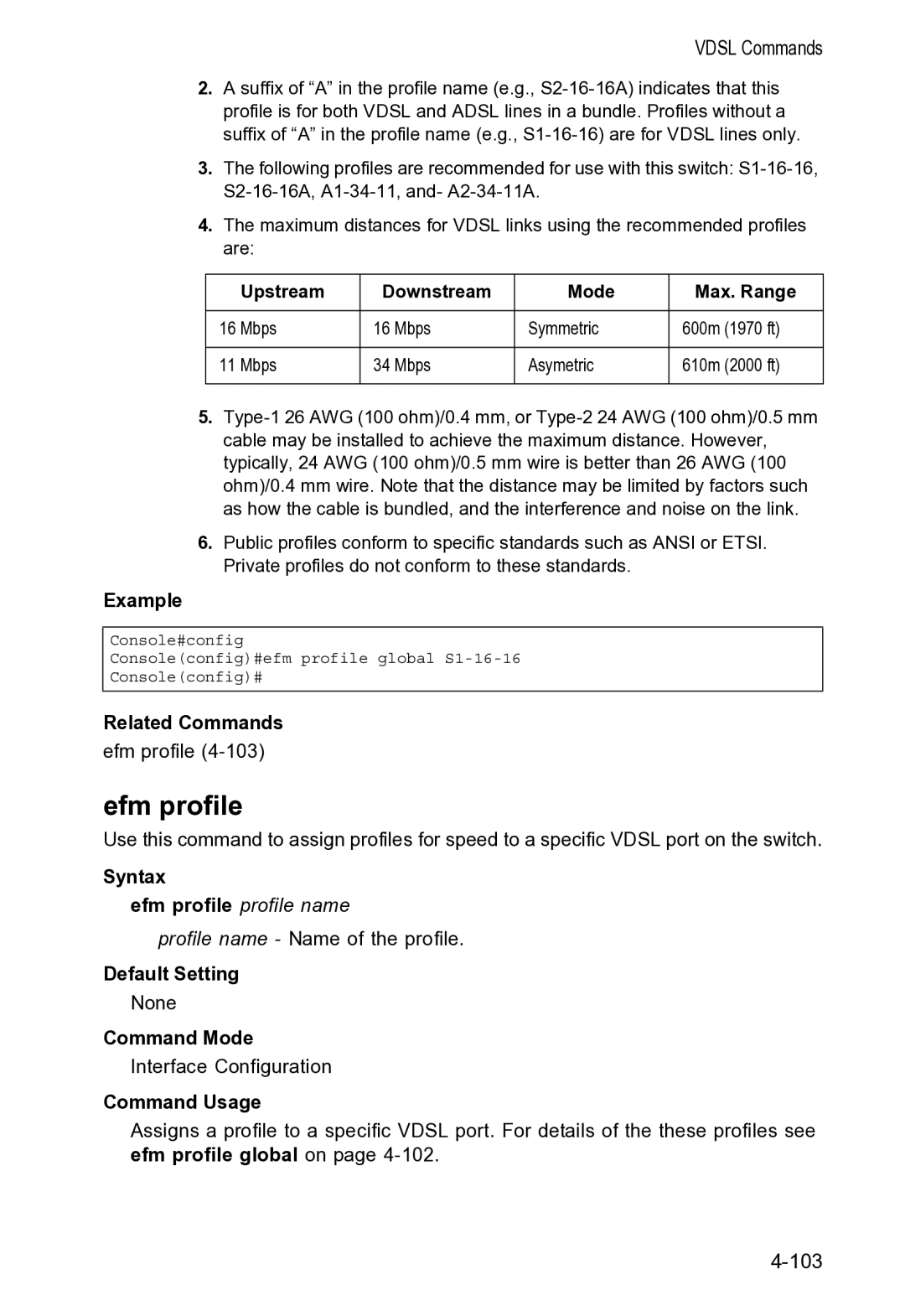 Accton Technology VS4512DC manual Syntax Efm profile profile name 