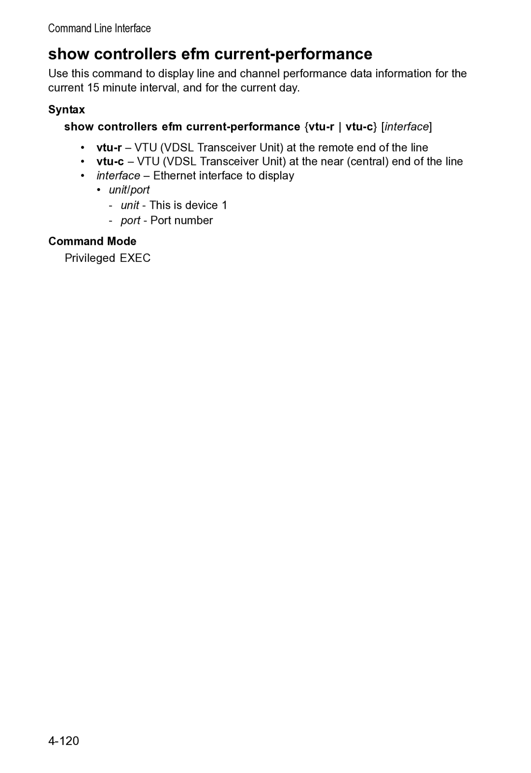 Accton Technology VS4512DC manual Show controllers efm current-performance 