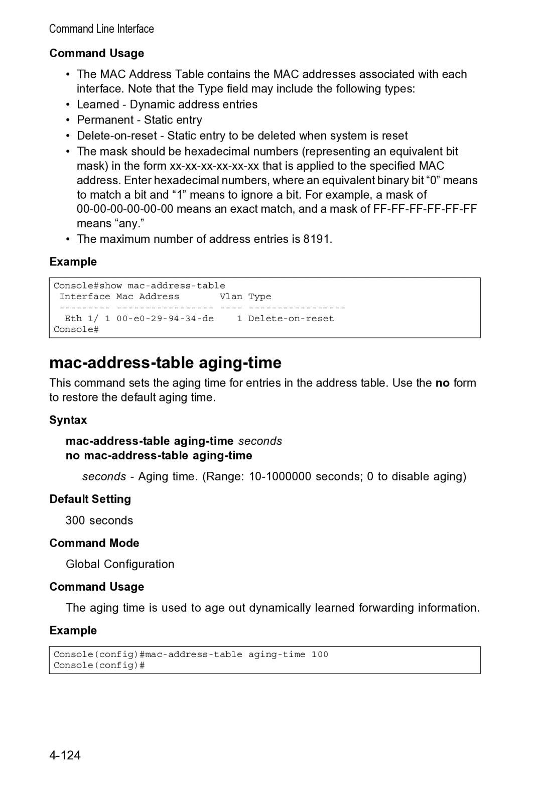 Accton Technology VS4512DC manual Mac-address-table aging-time 