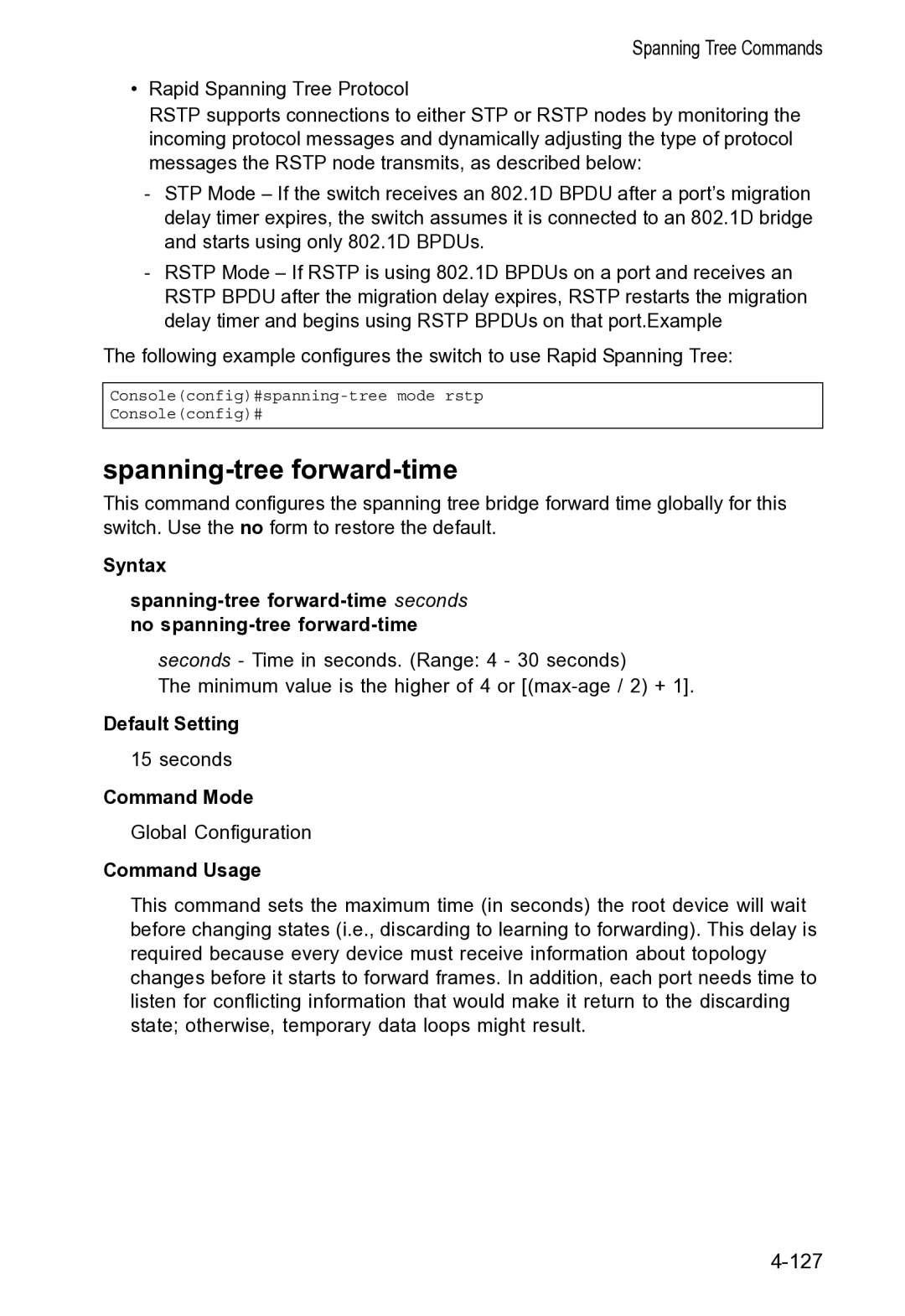 Accton Technology VS4512DC manual Spanning-tree forward-time 