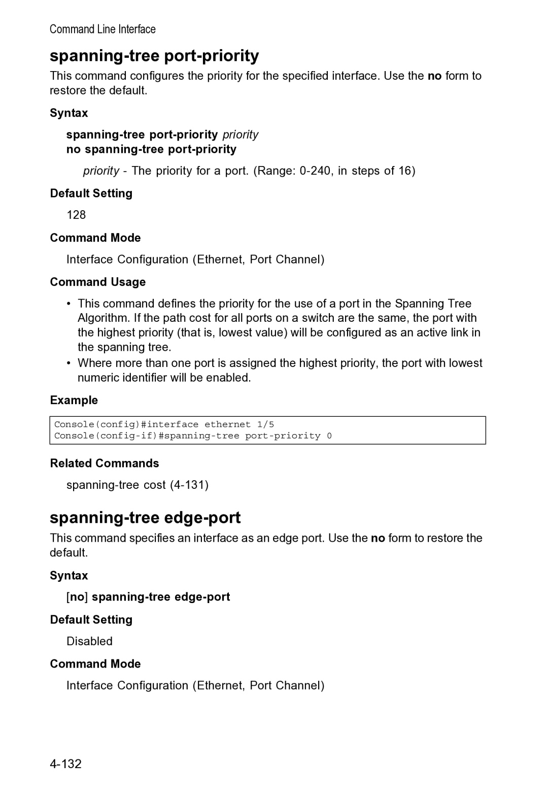 Accton Technology VS4512DC manual Spanning-tree port-priority, Spanning-tree edge-port 